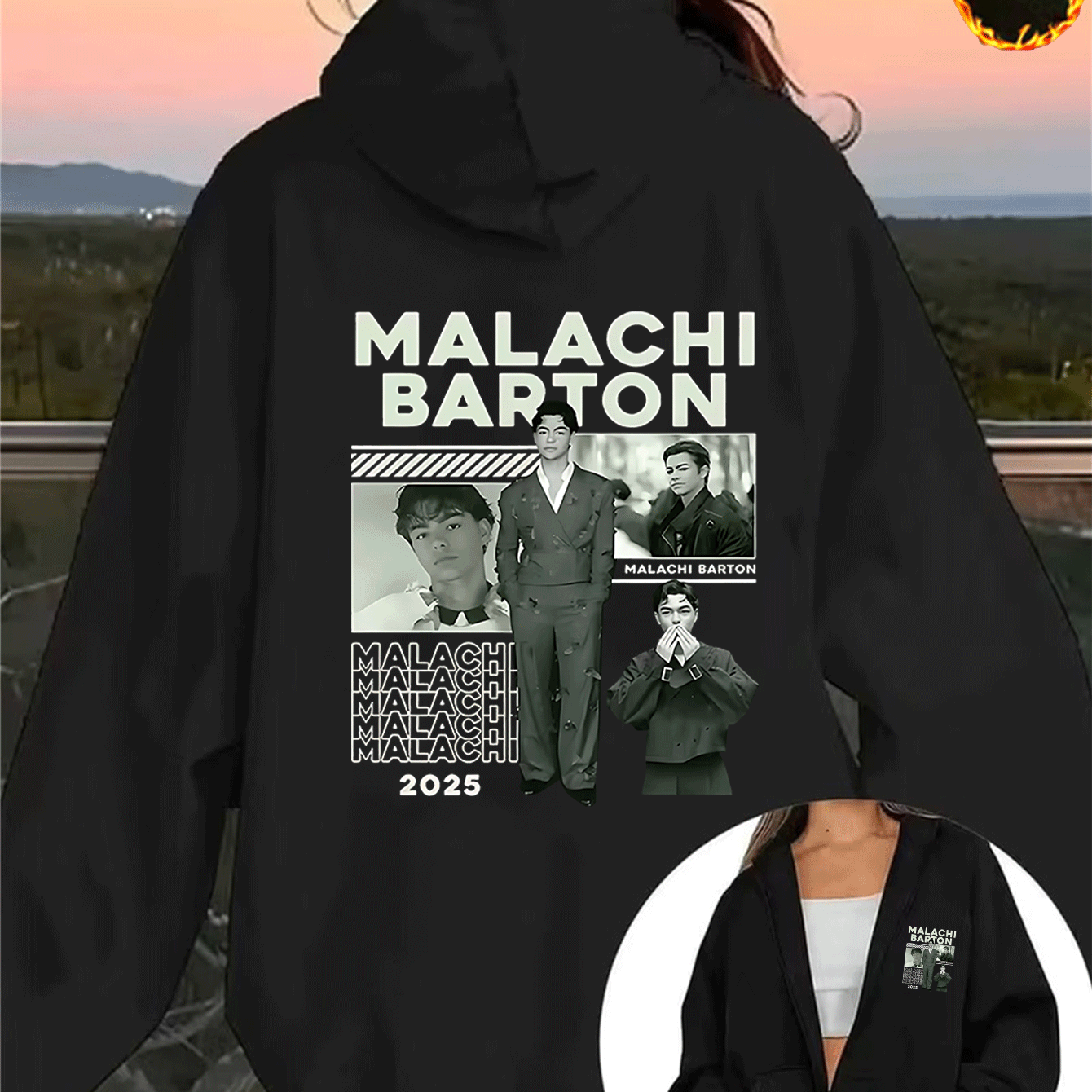 TEMU 1pc Malachi Vintage Photo Print Pattern Women's Fleece Hooded Zip-up Sweatshirt, Suitable For Daily Wear, Gift, Birthday Present, Ideal For