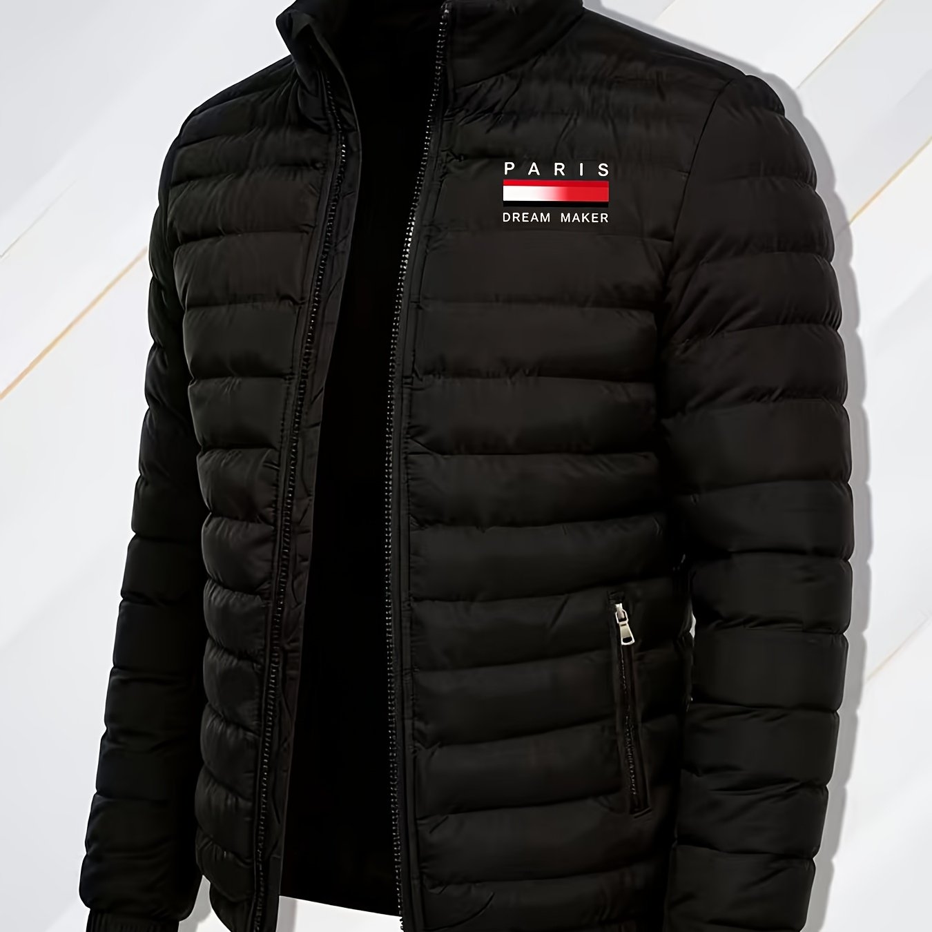 TEMU Slimming And Collar Padded Jacket Men's Horizontal Quilted Lightweight Non-bulky Office Men's Coat Winter Clothes For Men
