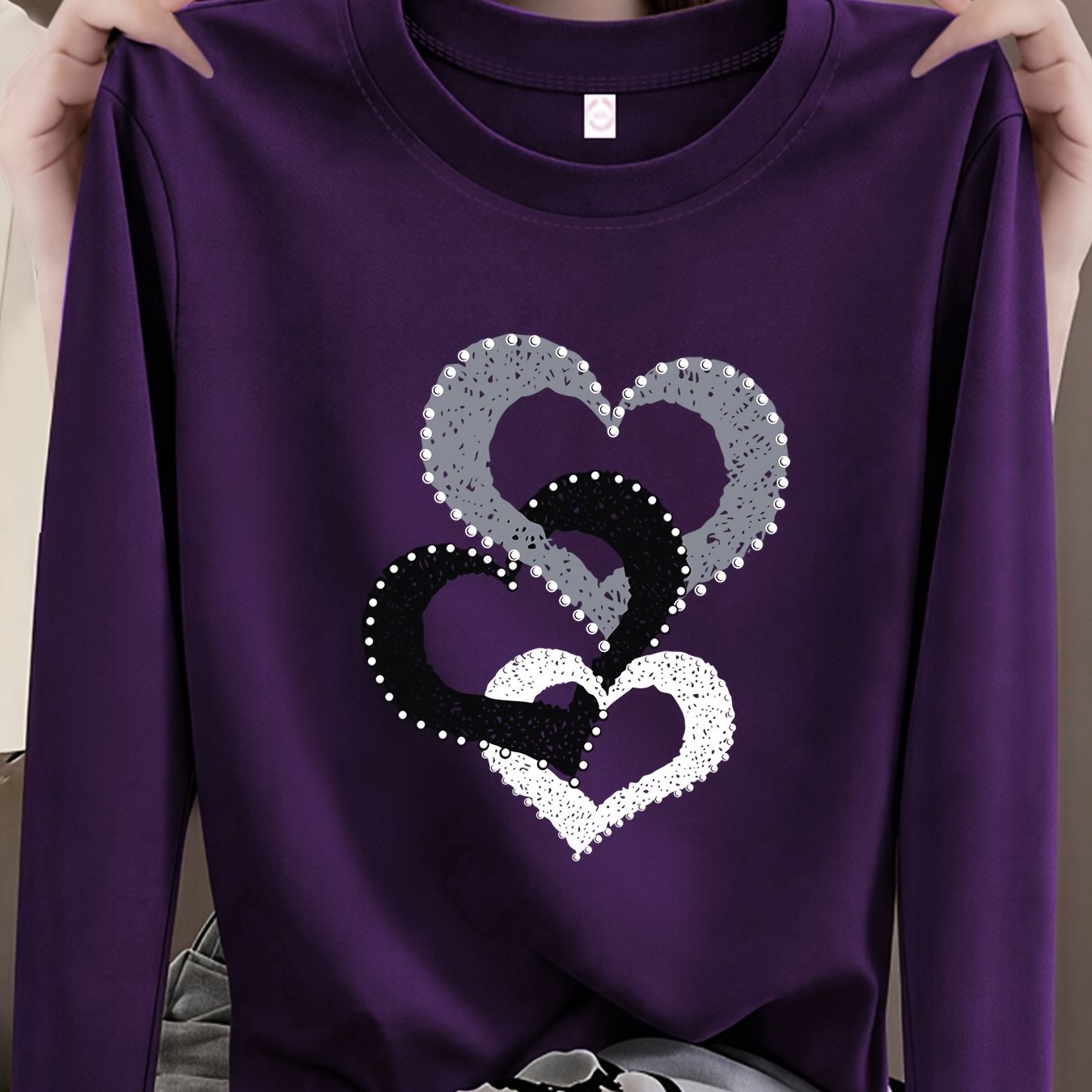 TEMU T-shirt femme printemps automne, col rond facile, mode, ample, décontracté, manches longues, haut imprimé, couche intérieure, t-shirt universel
