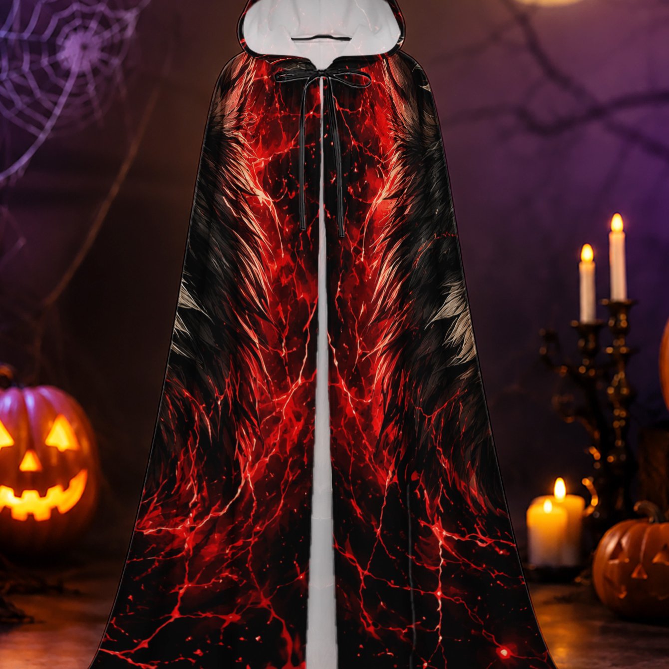 TEMU 1pc, Seasonal Hooded Costume Cloak With Wolf And Red Eyes Elements, Long Robe For Adult , Suitable For Themed Parties, Decorative Displays,
