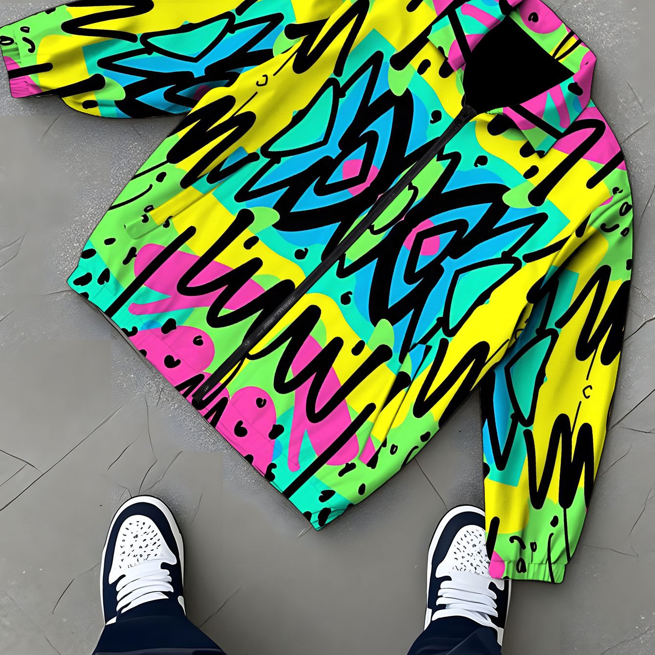 TEMU 's Lapel Jacket Coat, Casual Men's Jacket Top With Abstract Graffiti Print, Regular -match Style Cargo Jacket For Men, Trendy Fashion Outdoor