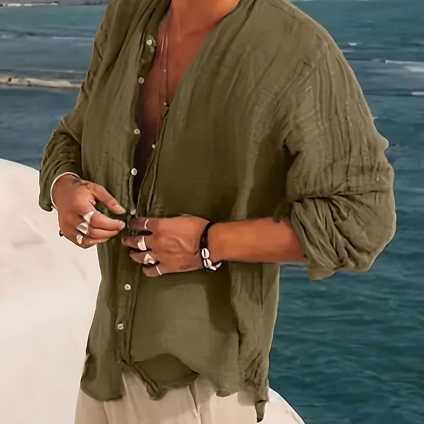 Men's Casual Stand Collar Solid Color Shirt, Plus Size