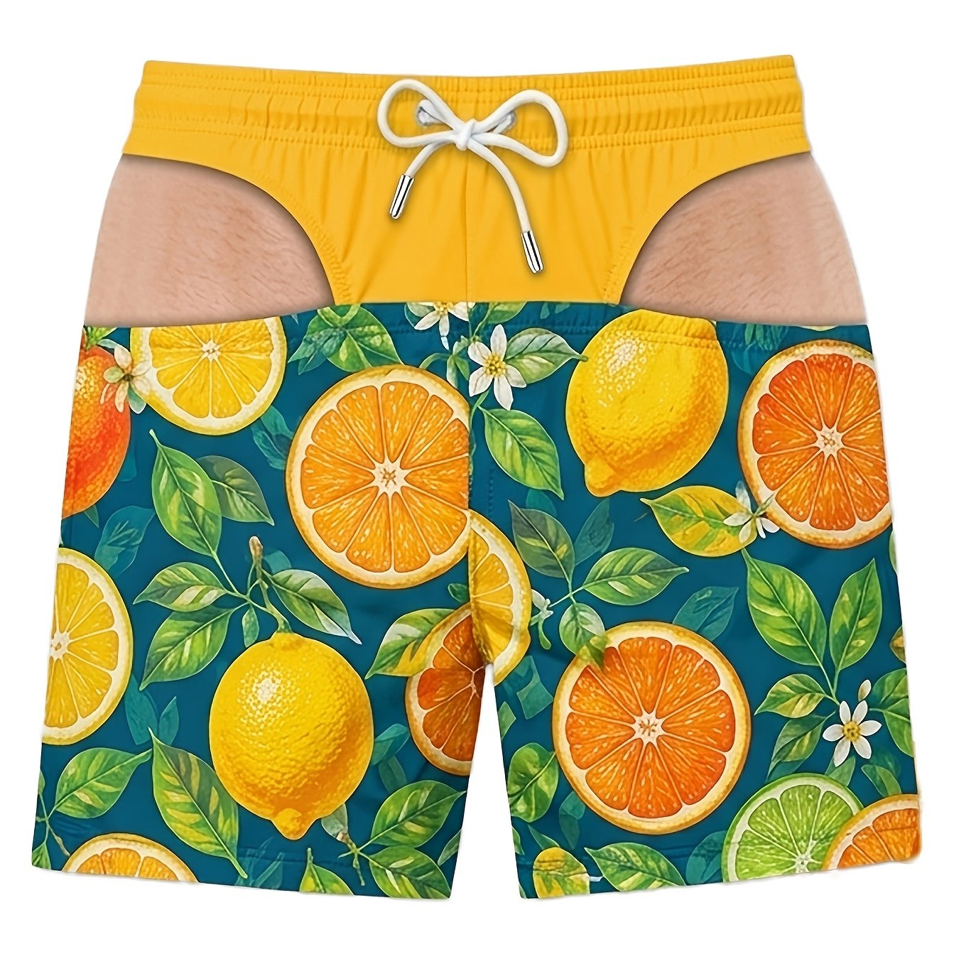 TEMU Traje de baño para hombre con estampado divertido de frutas cítricas, pantalones cortos con cordón para vacaciones en , ropa de baño casual de