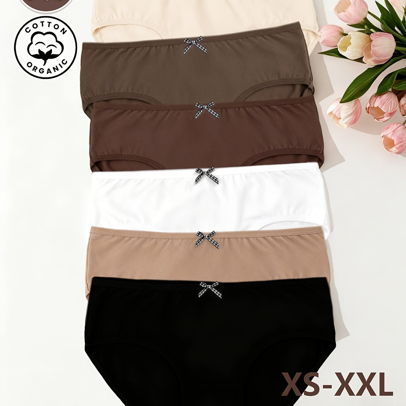 Image of 6-pack Women's Underwear - Elegant Bow Low Waist Triangle Pants, Simple Solid Color Underwear, Comfortable And Breathable Traceless Underwear, Suitable For Daily Casual Sports Wear