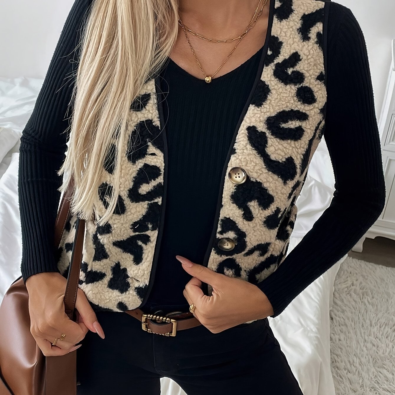 Women's Plush Leopard Print Vest