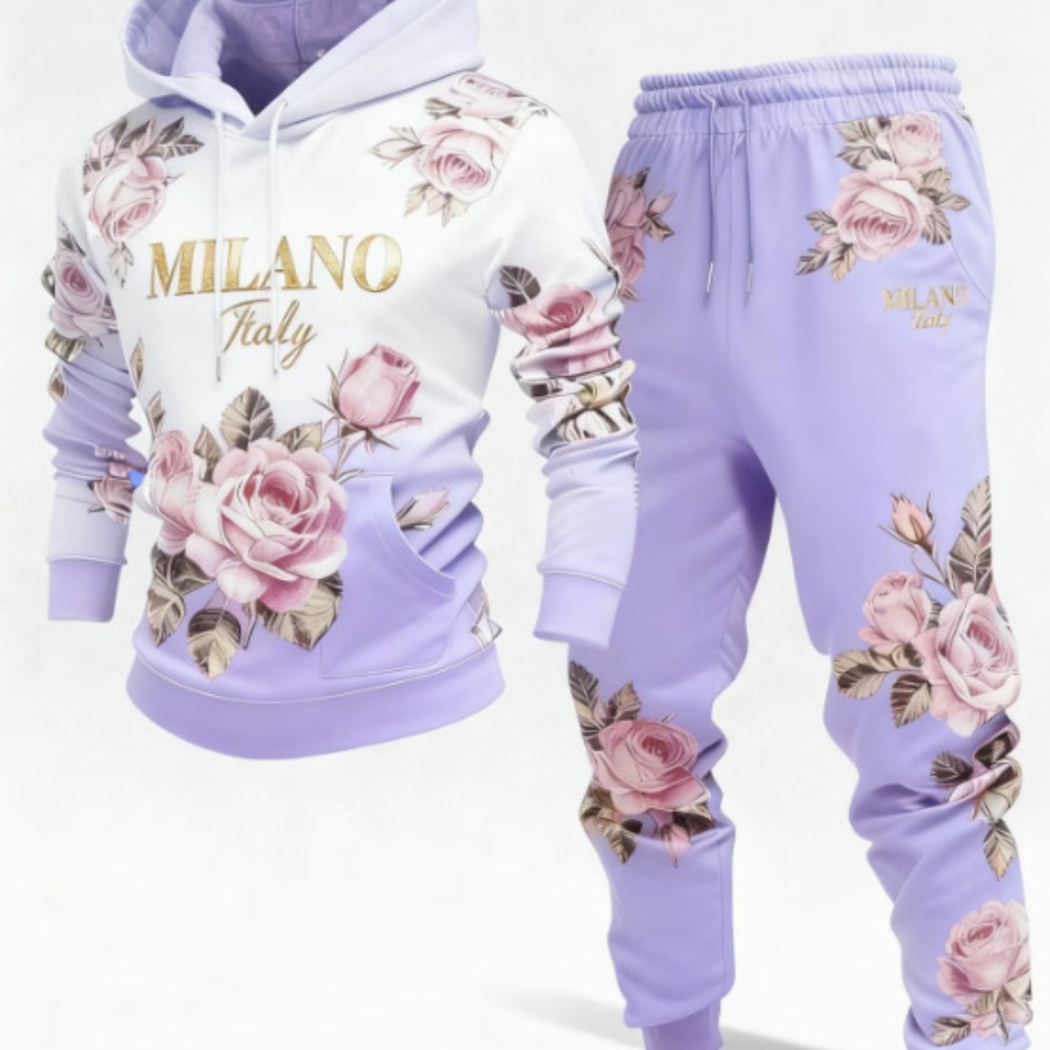 Image of Urban Fashion Street Style Rose Floral Gradient Print Men's Casual Outfit 2pcs Streetwear Set Men's Clothing Trendy Stylish Set Weekend Wear Travel Wear Birthday Gift For Husband Father's Day Gift