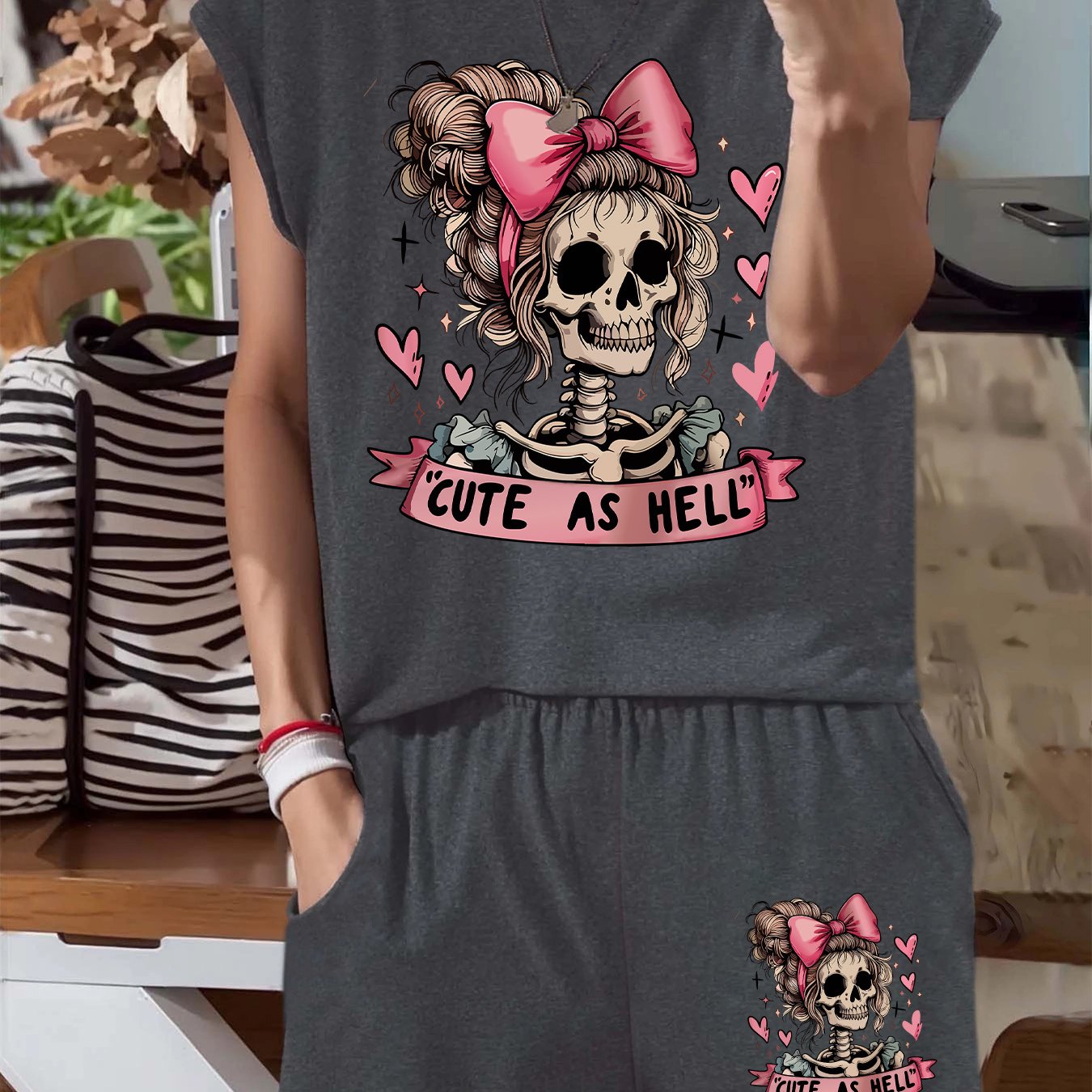 TEMU A Sleeveless Outfit (029#) Featuring A Cool Sleeveless Round-neck T-shirt And Pocketed Shorts, This Two-piece Set Has A Printed Design, Perfect