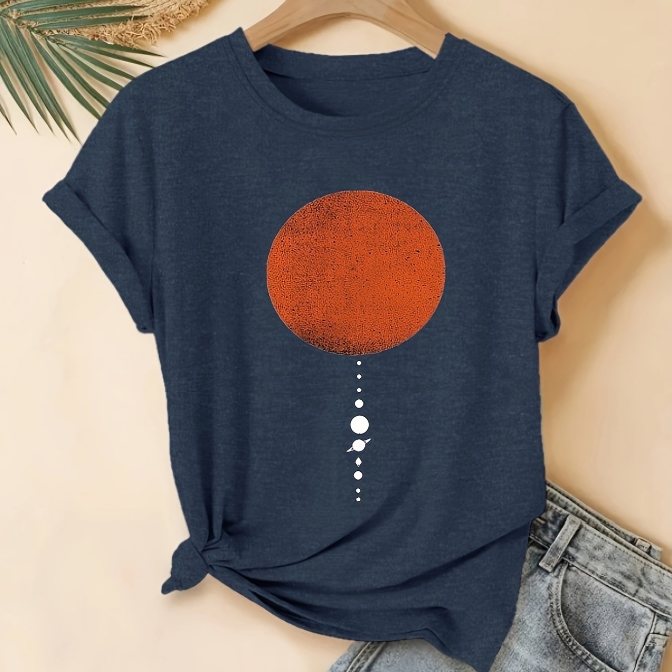 TEMU Geometric Circular Pattern Print T-shirt, Short Sleeve Crew Neck Casual Top For Summer & Spring, Women's Clothing