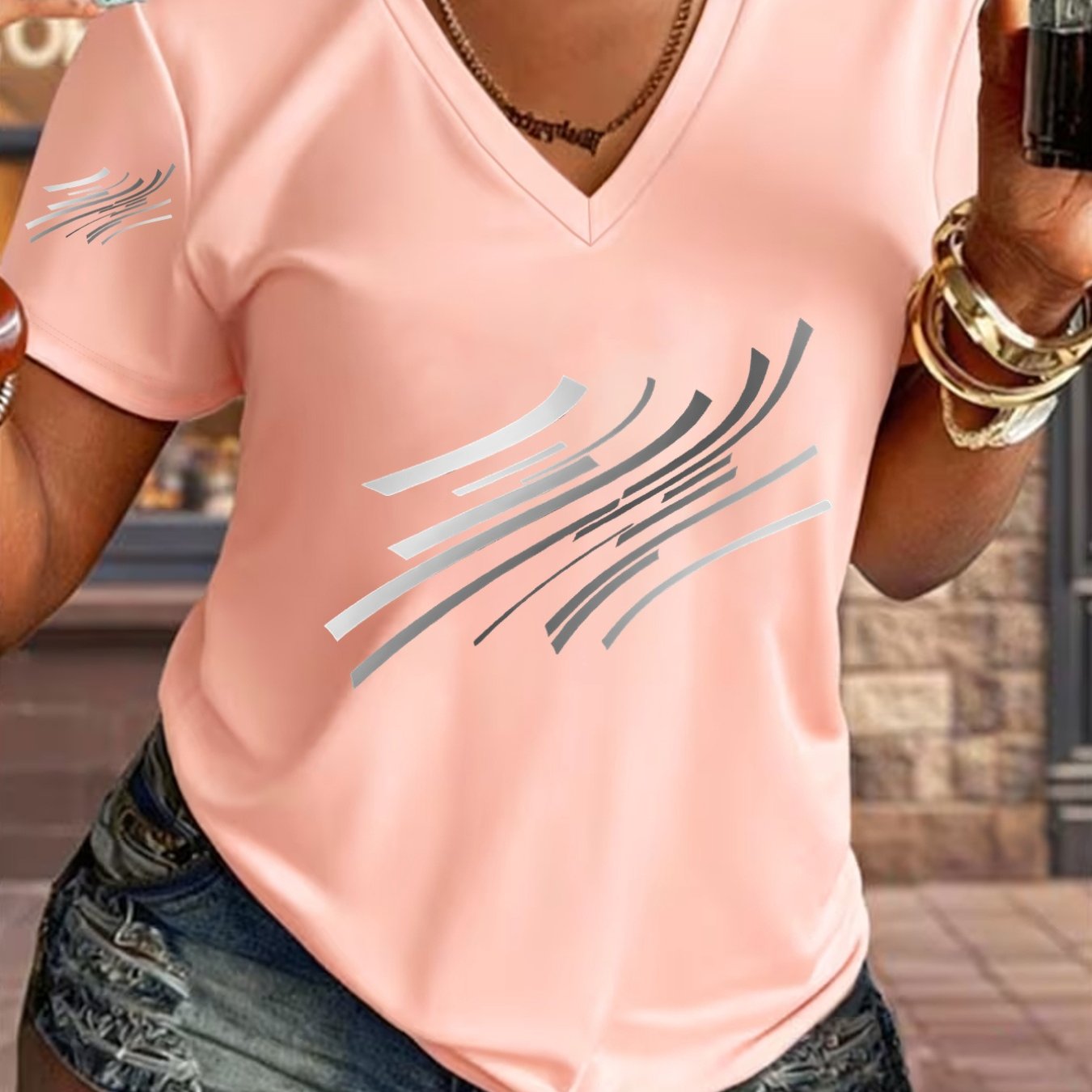 TEMU 1pc Casual T-shirt, Fashionable Design Showcasing Personal Charm, New Y2k Style Single-sleeve Print Women's Sportswear, Summer Elegant