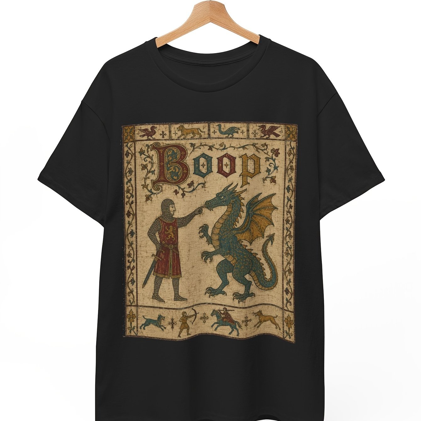 TEMU Medieval Knight Dragon Shirt Funny Ren Fantasy Tee Cute Knight Humor Gift Summer Outdoor Short Sleeve T-shirt