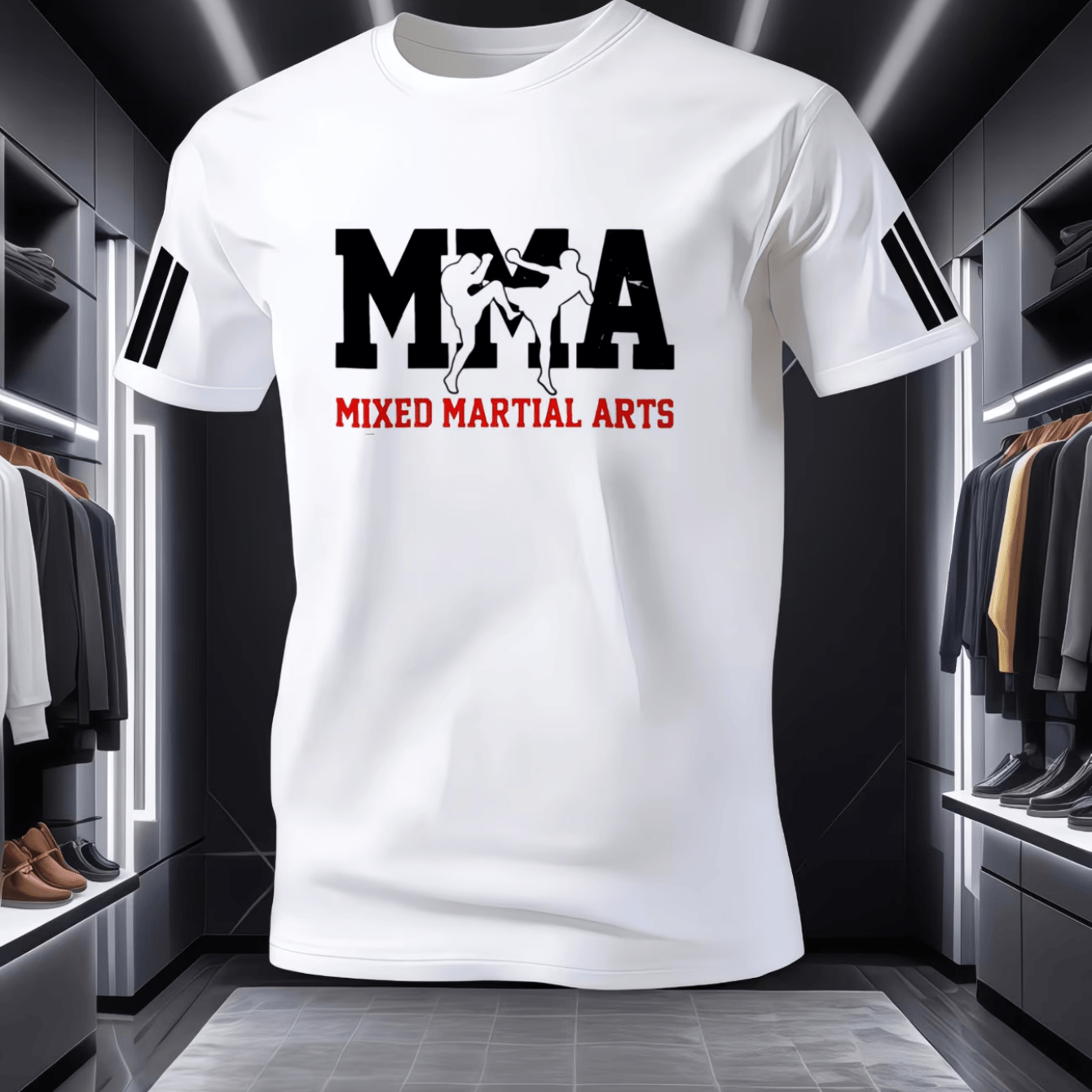 TEMU Men's Mma Graphic T-shirt - Sporty Combat Style, Soft And Breathable, Stylish Versatile, Print Design, Round Neck, Short Sleeve Summer Tee,