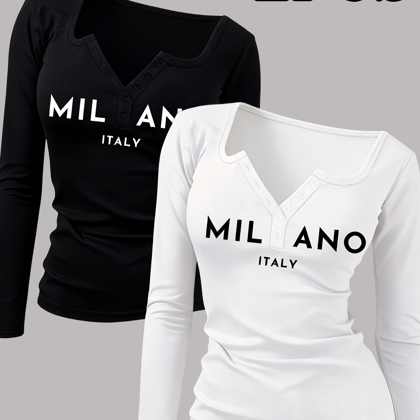 TEMU 2pcs : Women's , Italy Hot Outfit, Sexy Round Neck Long Sleeve T-shirt With Buttons, Revealing Y2k/casual/sporty/tunnel/fashion/gothic/elegant,