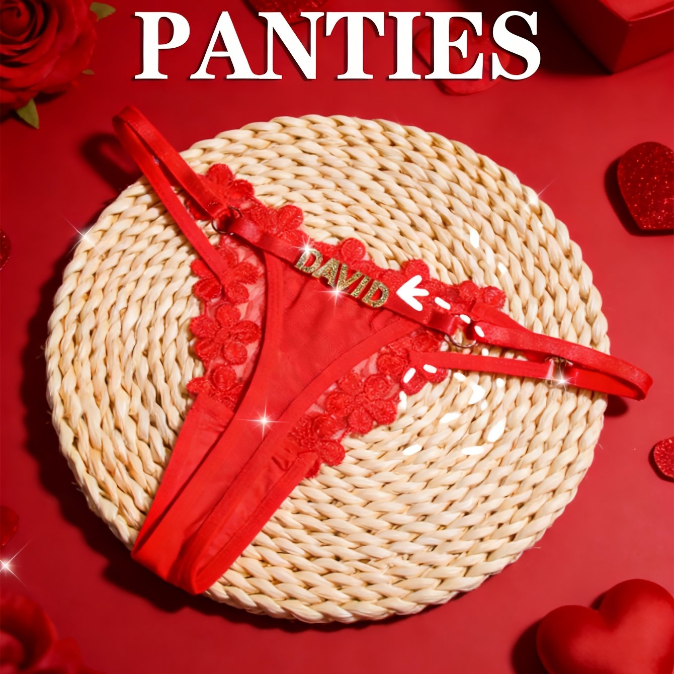 Ženske spodnje hlačke s kristali po - Personalizirana seksi spodnje perilo z vašim imenom - Bikini tangice za darilo ženi/dekle (Valentinovo/