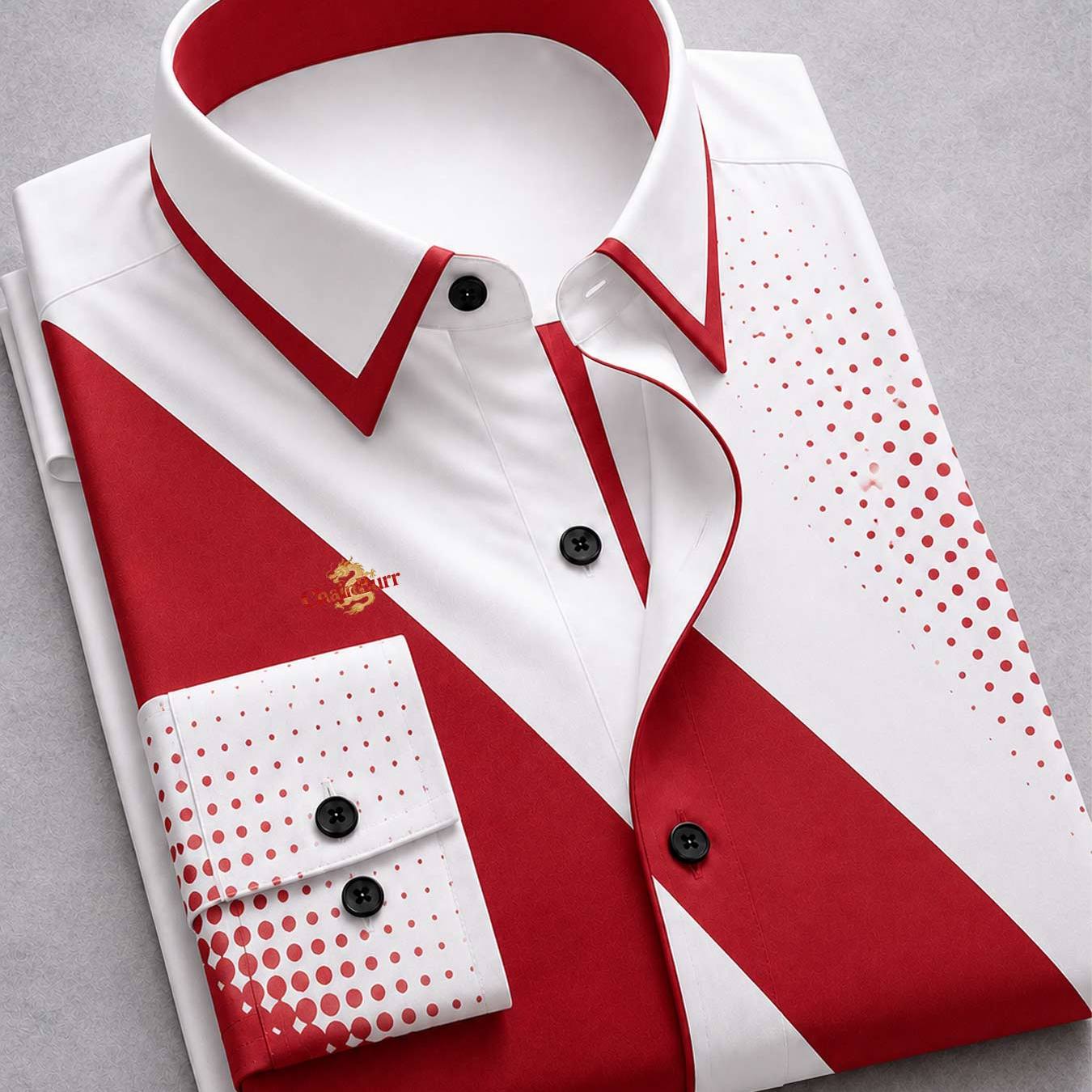 Image of Summer '-button Collar Long Sleeve Shirt, Stylish Dragon Print Modern Elegant Style Suitable For Business Meetings And Formal Parties