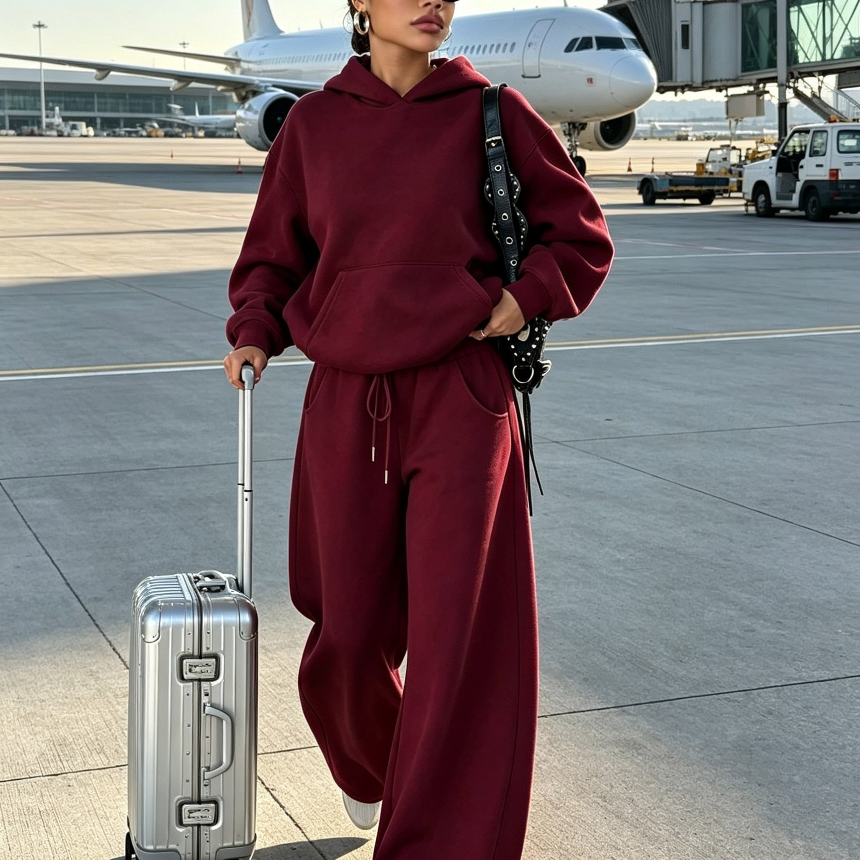 TEMU 1 Set Women's Autumn Winter Athletic Hoodie And Long Pants Set, Loose Hooded Top And Elastic Drawstring Waistband Joggers, Suitable For Outdoor