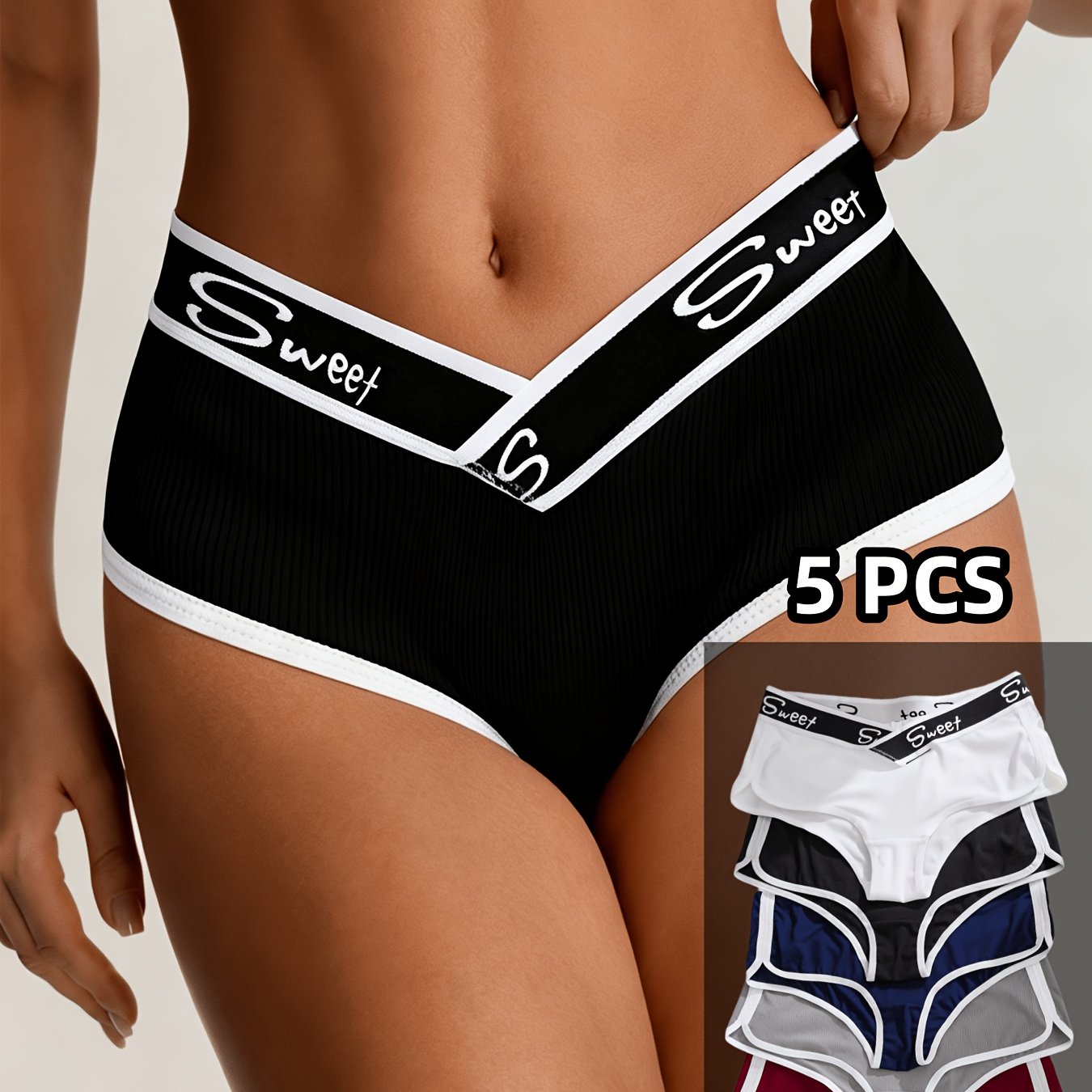 Image of Set Of 5 Women's Low-rise Breathable Seamless Triangle Panties In Solid Colors, Designed For And Flexibility
