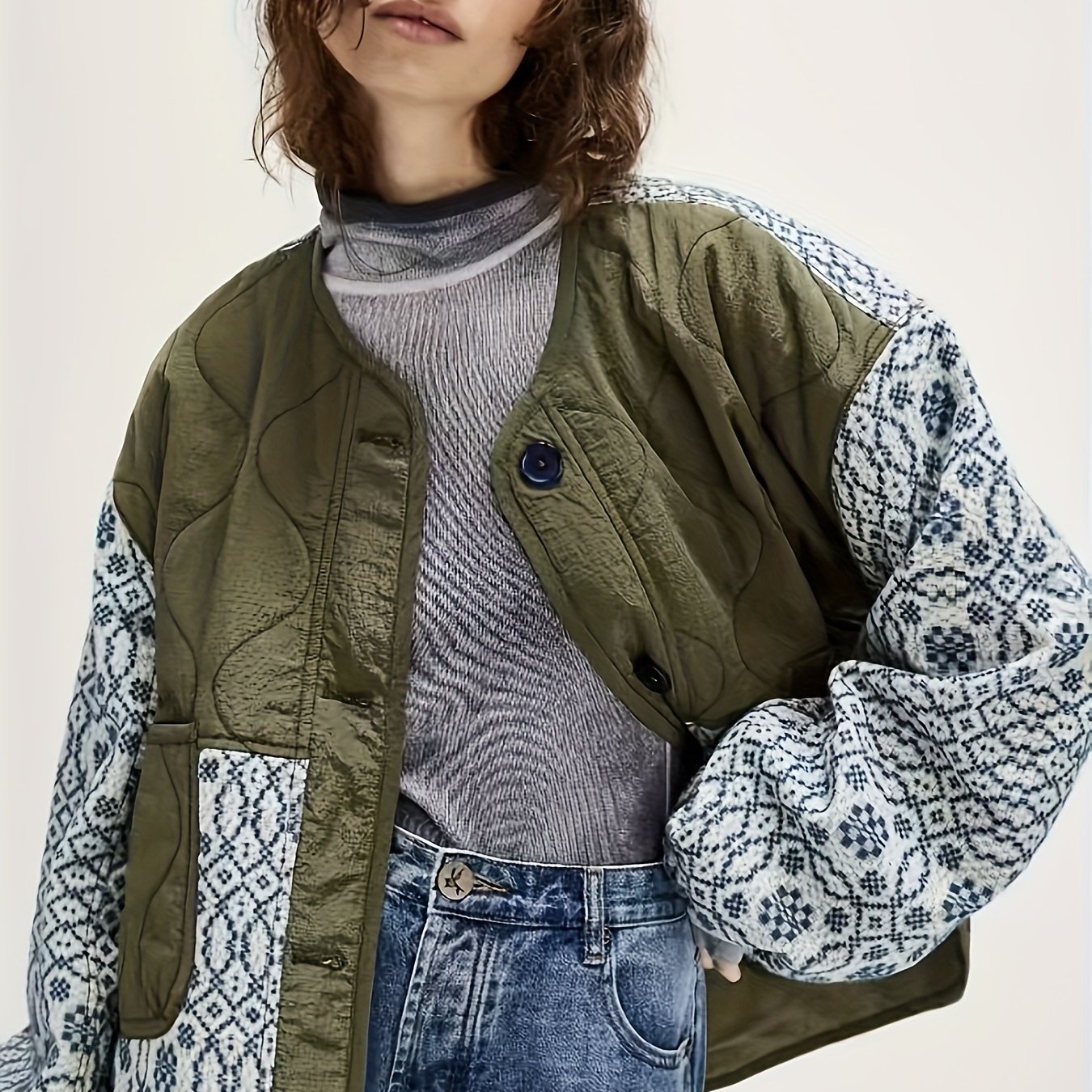 TEMU 2025 Autumn/winter New Printed Button Lightweight Jacket Women's