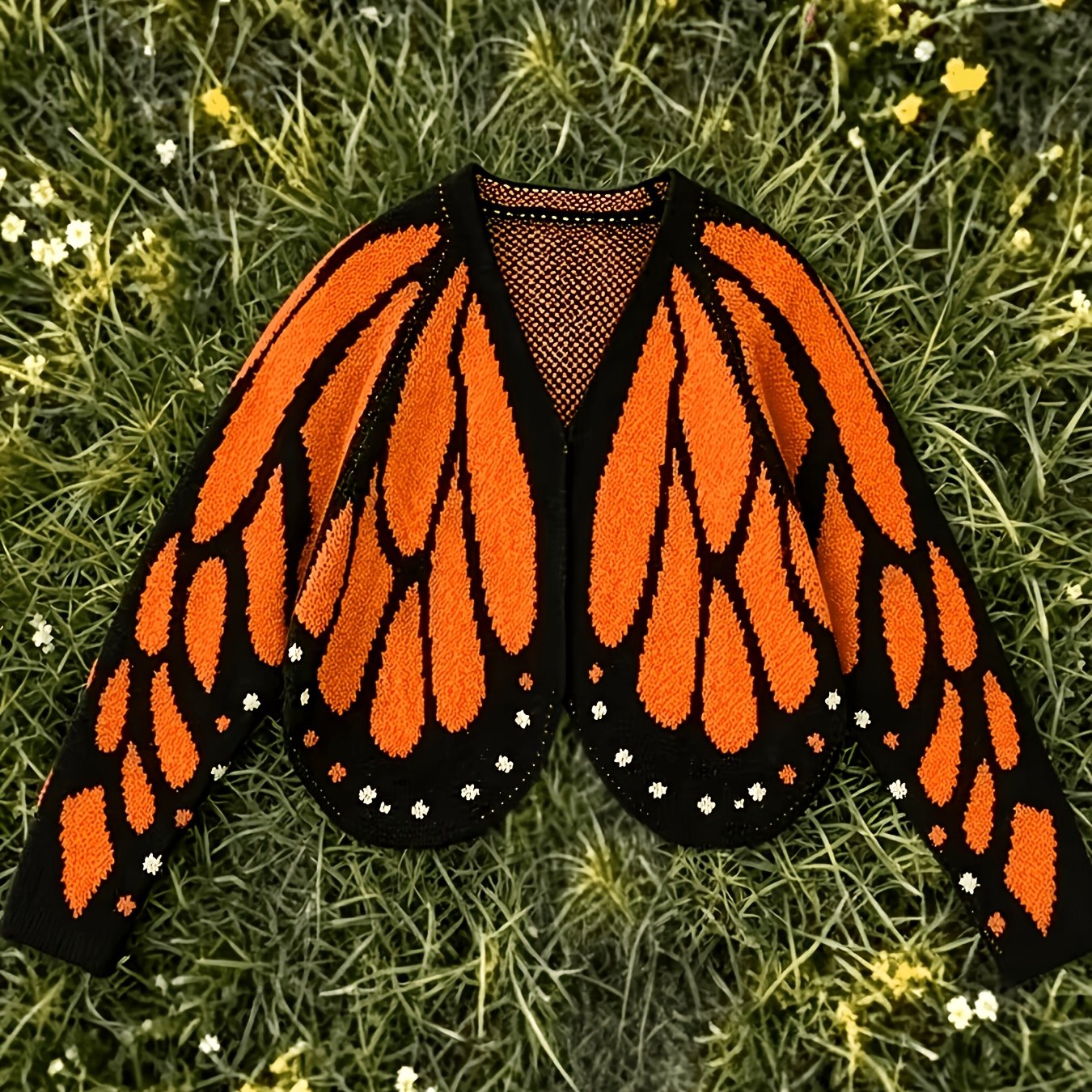 TEMU Qq Cardigan Châle Papillon Directionnel, Design Crochet Color-Block, Manches Chauve-souris Ample, Veste Pull d'Extérieur Atmosphérique