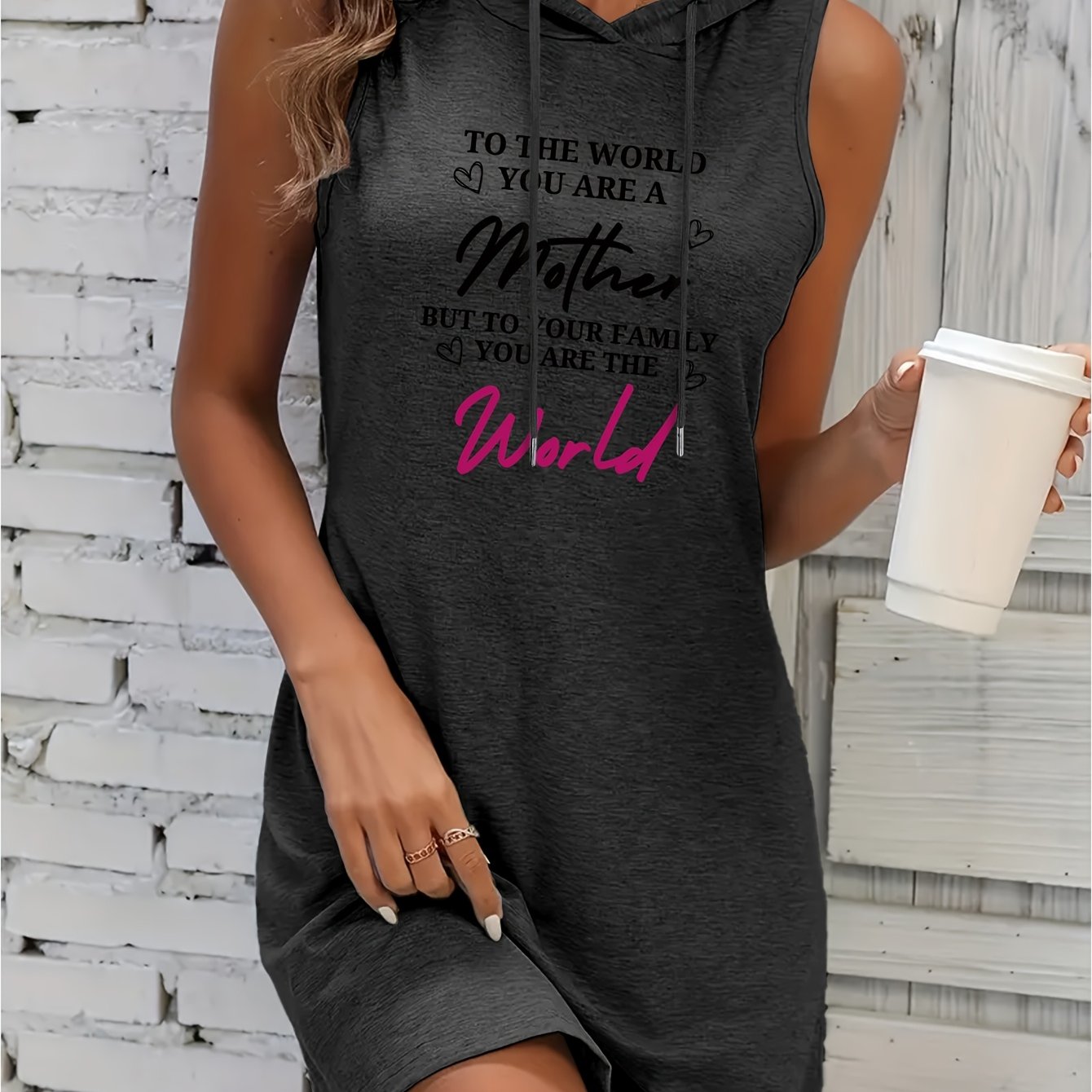 TEMU Summer Essential Women's Hooded Vest Dress With Letter Print Nc-8194