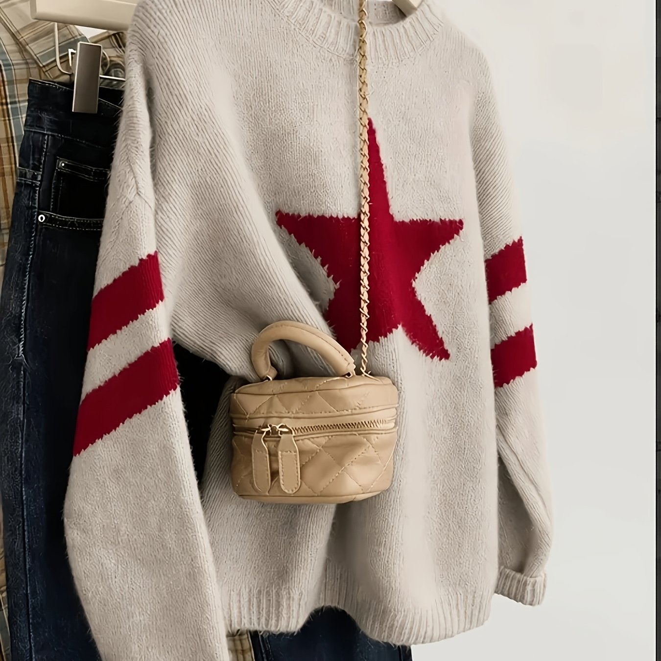 TEMU Er Yu Directional Dw260611292 Fashionable Pattern Simple Pullover, Autumn/winter Outfit, Suitable For Parties, Outerwear, Shopping, And Other
