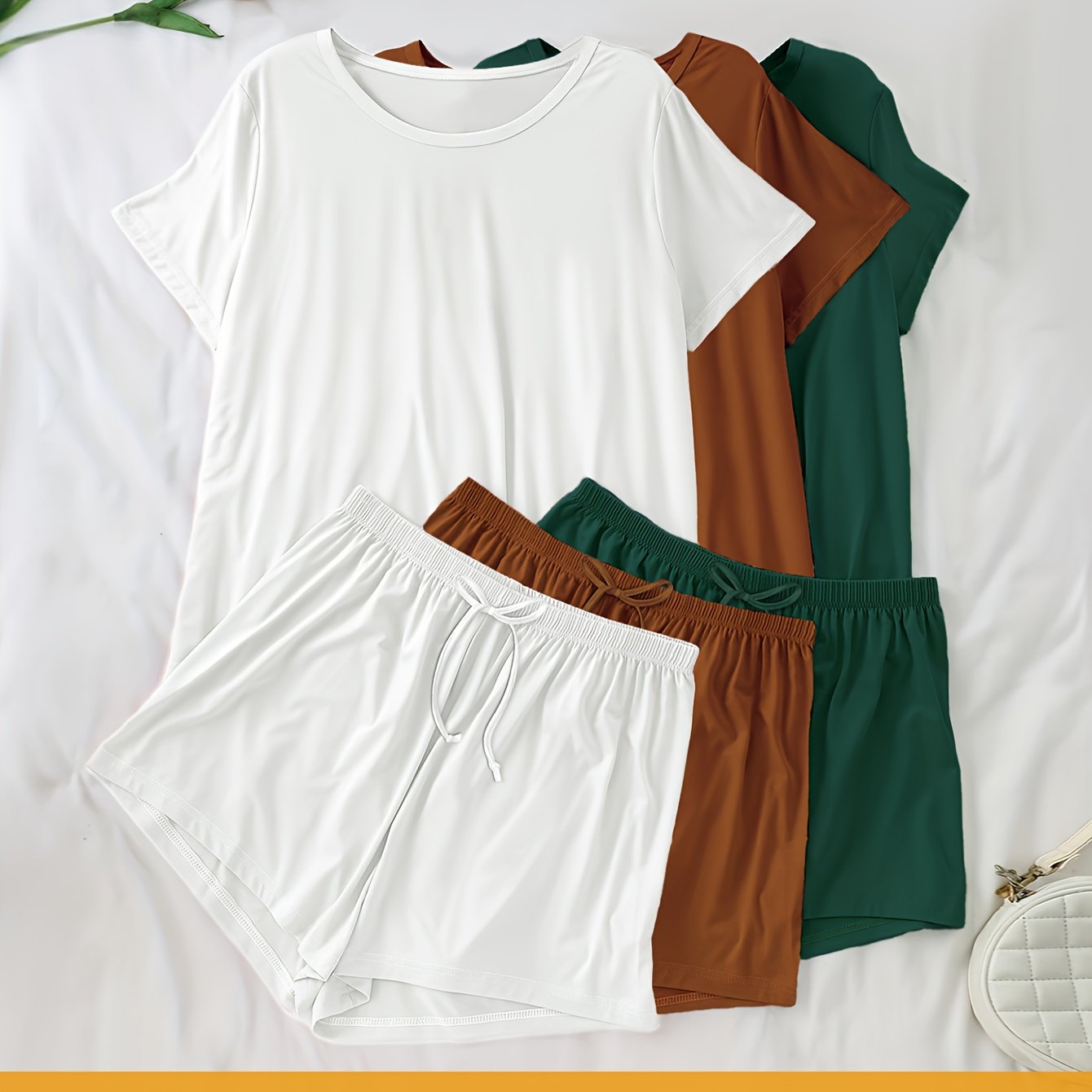 TEMU -piece Set In Multiple Colors, Plus-size Spring And Summer Loungewear For Women, Featuring Loose-fitting Solid Color Short-sleeve Tops And