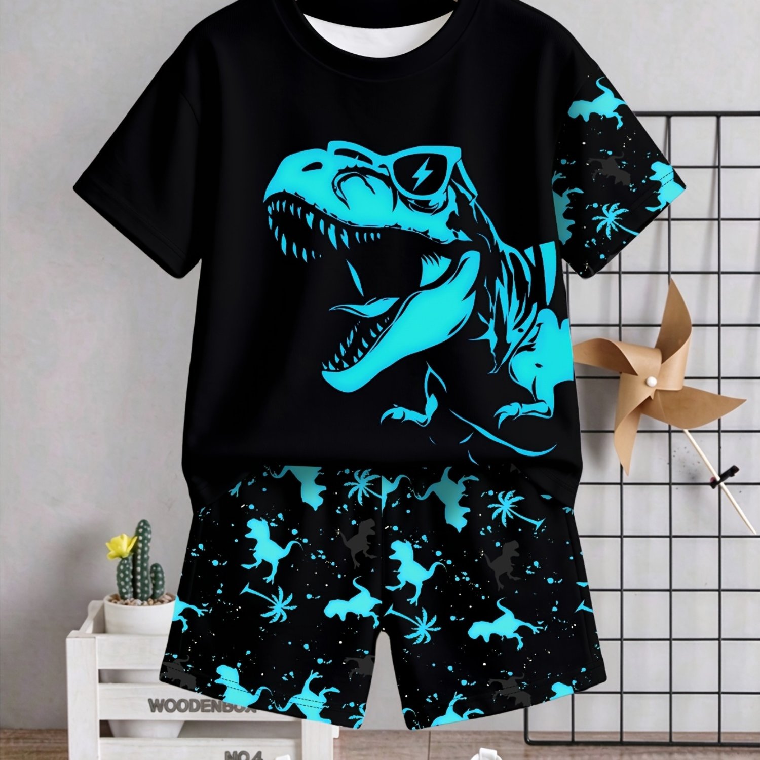 TEMU 2pcs Set Of Cartoon Dinosaur Pattern T-shirt For Boys, Style Boy Outfit, For Outdoor