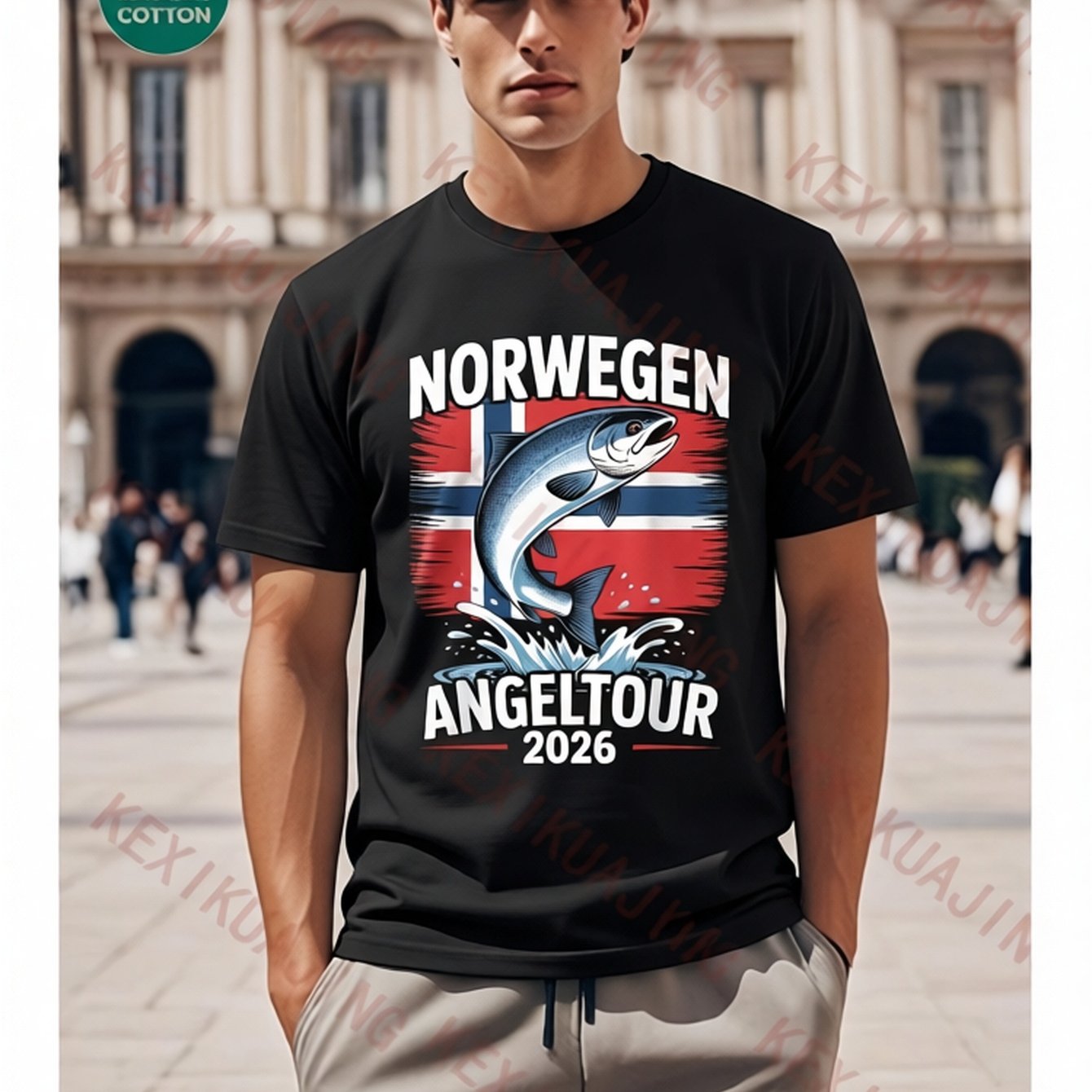 Image of Norway Fishing Tour 2026 Salmon Fishing Holiday Norway T-shirt | Casual Crew Neck, Stretch Fabric, Regular Fit, Print Pattern, Perfect For Men And Women, 180g
