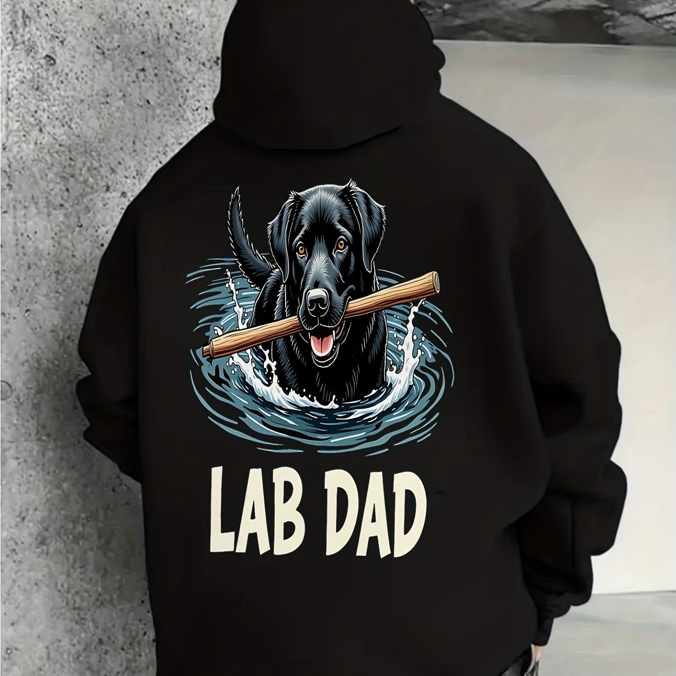 TEMU Men's & Women's Retriever "lab Dad" Fishing Graphic Hoodie - Labrador Swimming Dog Print Pullover With Kangaroo Pocket, Cotton Blend Casual