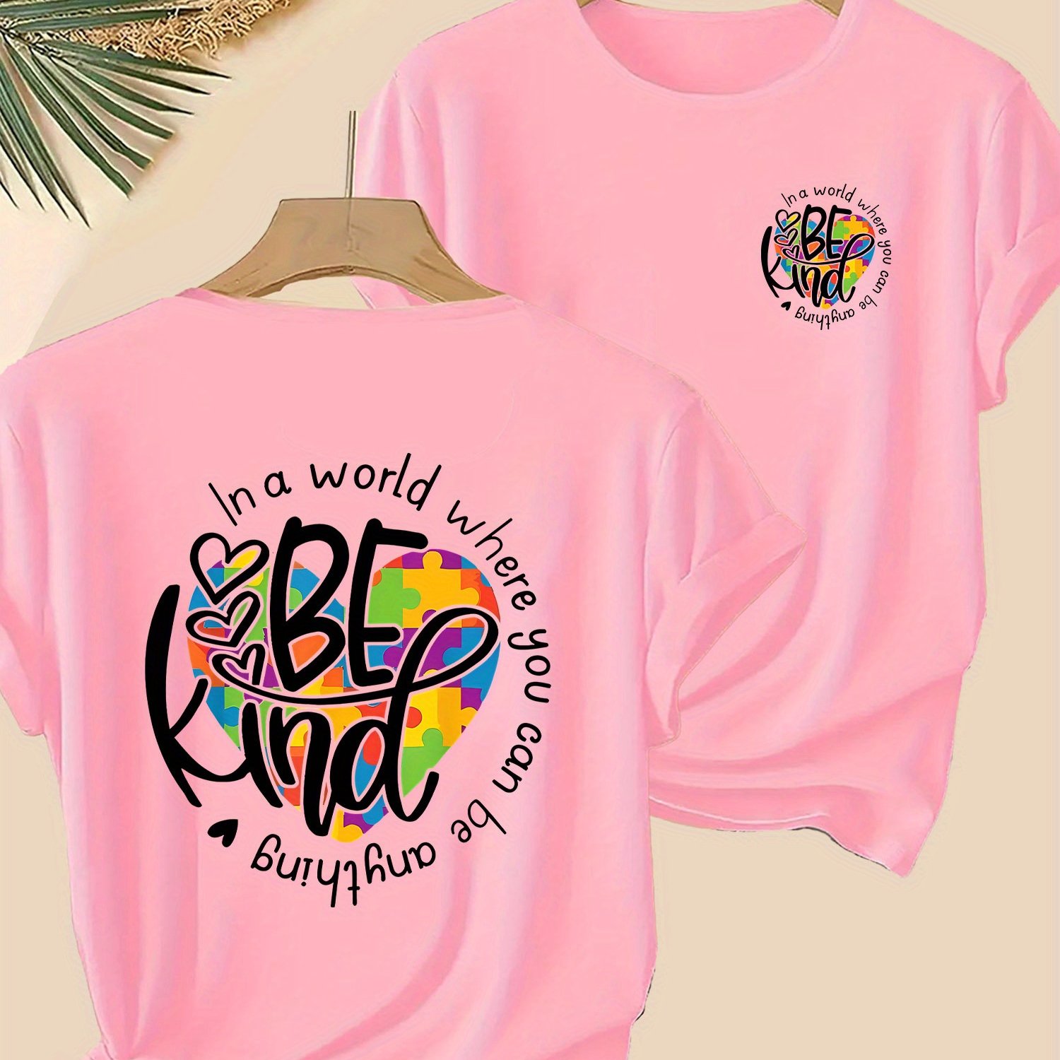 TEMU Colorful Fun Pattern Women's Short Sleeve T-shirt - Spread Kindness And Love , Machine Washable, Simple Casual Round Neck Top, Polyester Blend