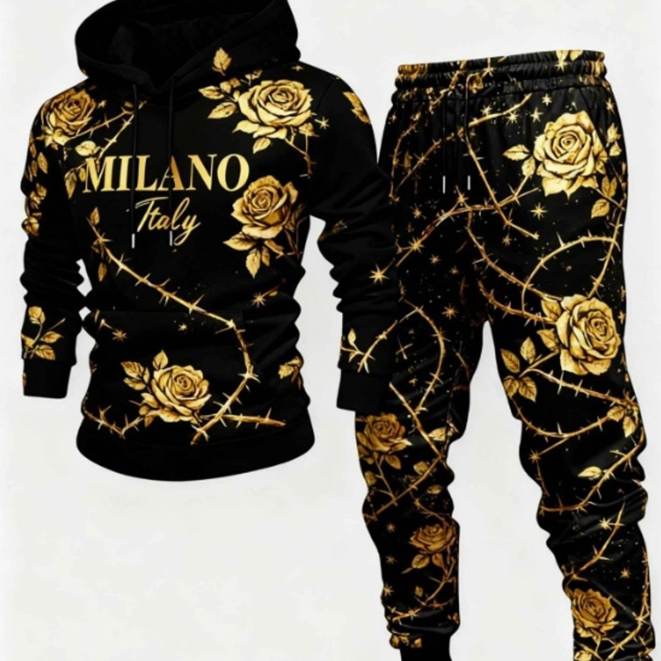 Image of Street Style Golden Star Graphic Pattern Men's Casual Outfit 2pcs Streetwear Set Men's Fashion Trendy Urban Wear Weekend Wear Night Out Travel Wear Birthday Gift For Husband Fashion Gift For Men