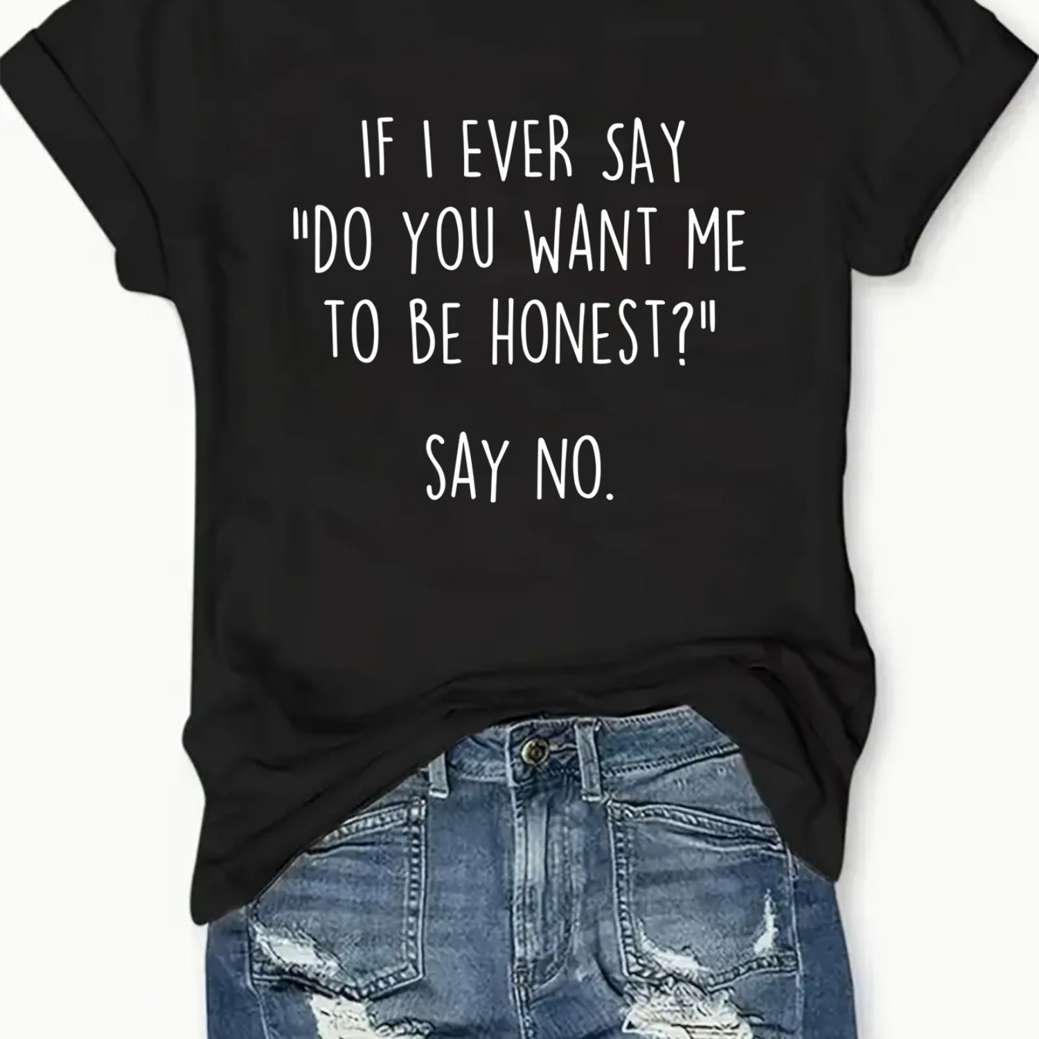 TEMU [funny Graphic] Say No' Graphic Tee For Women | | Polyester Blend | Machine Washable | Casual
