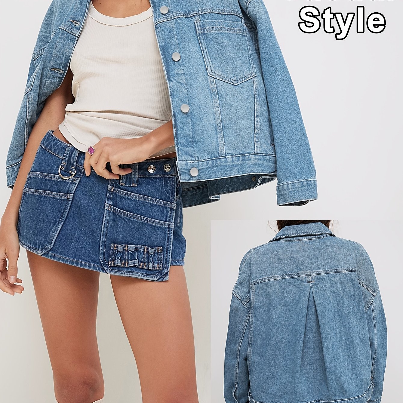 B57356\*y2k Light Blue Denim Top - Washed Crop Shirt Vintage Streetwear Denim Jacket