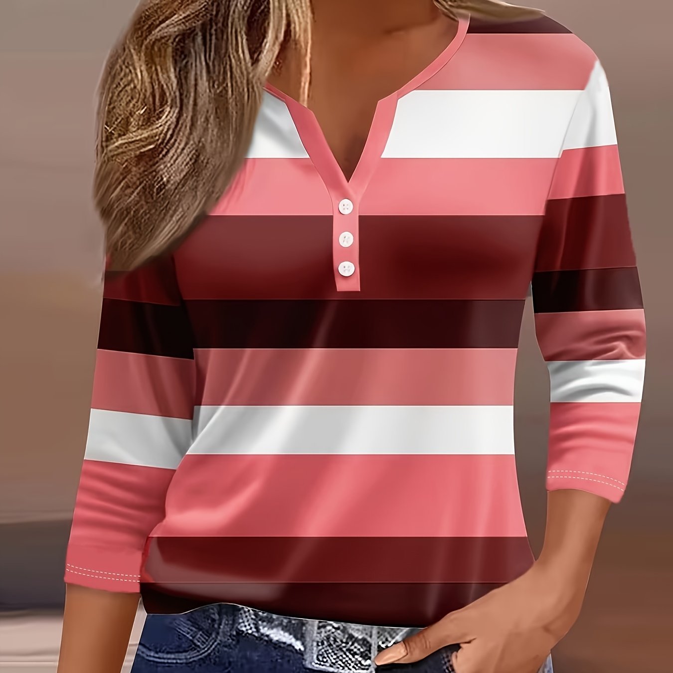 TEMU Mode Femme Printemps Été, Nouveaux Vêtements Femme, Col en V, Manches Trois-, Design Boutonné, T-Shirt Décontracté Ample de Base, Déplacement et