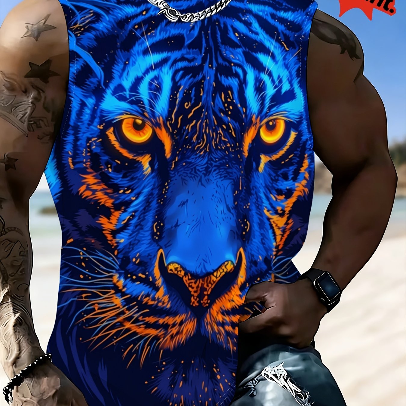 TEMU Men's Print Sleeveless Crew Neck Tank Top - Breathable Summer Shirt, Sleeveless T-shirt Suitable For Outdoor Sports, Gym & Casual Wear, Machine