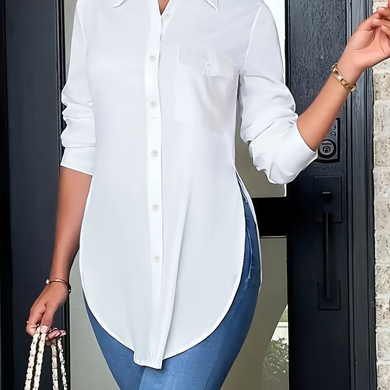 Targeted Development Women's Clothing Individual Top Long Sleeve Solid Shirt