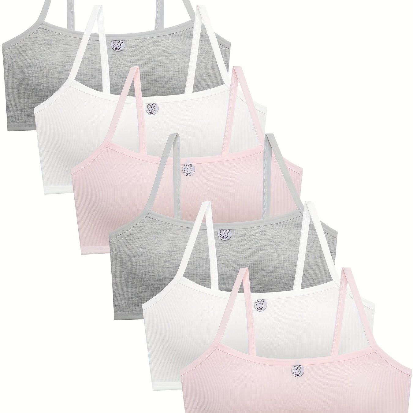 Image of 6pcs Kids Comfortable Cute Teen Bra For Kids 9-12 Years Old, Summer Breathable Underwear