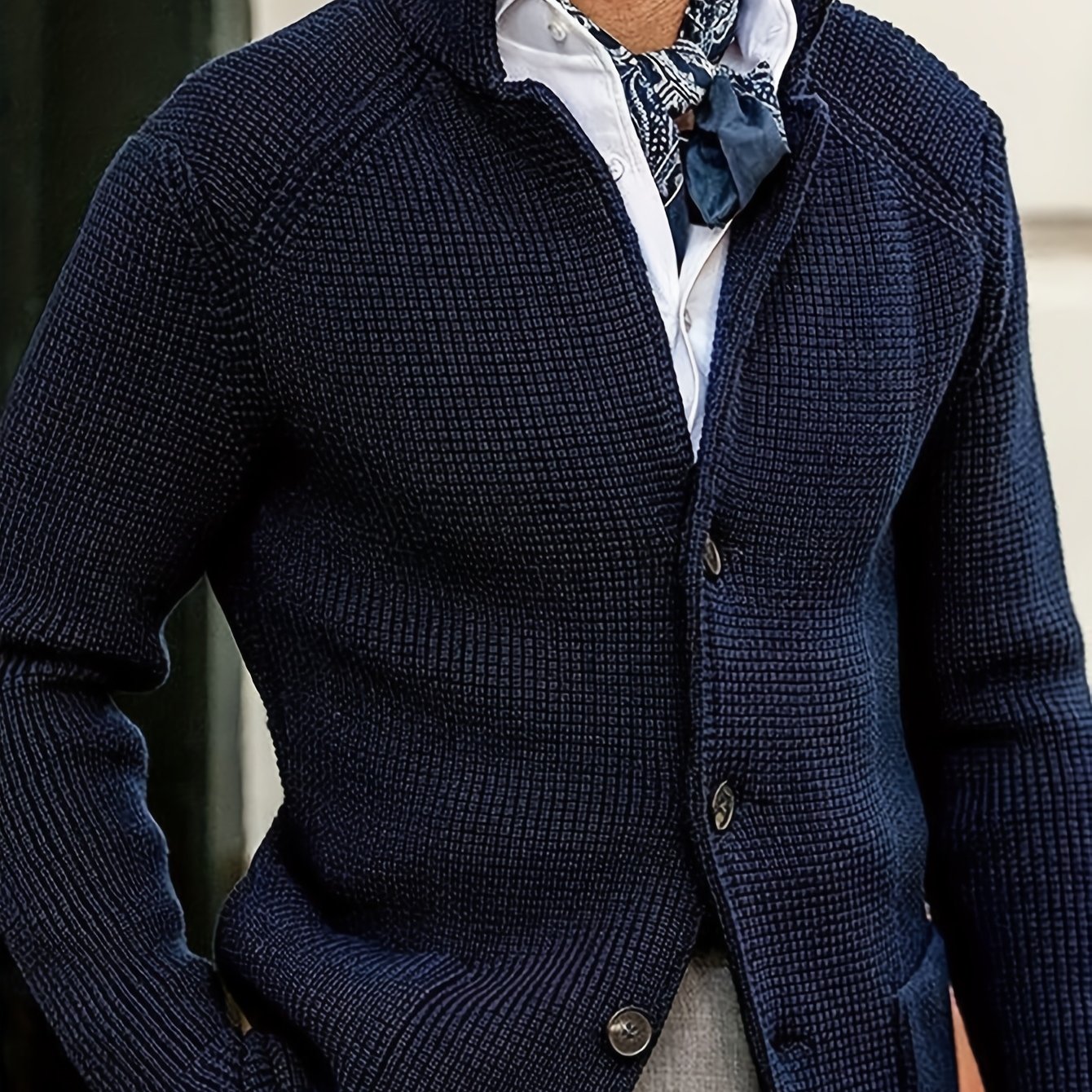 Autumn And Winter New Middle-aged Men's Collar Knitted Cardigan Sweater Jacket Solid Color Casual Simple And Versatile