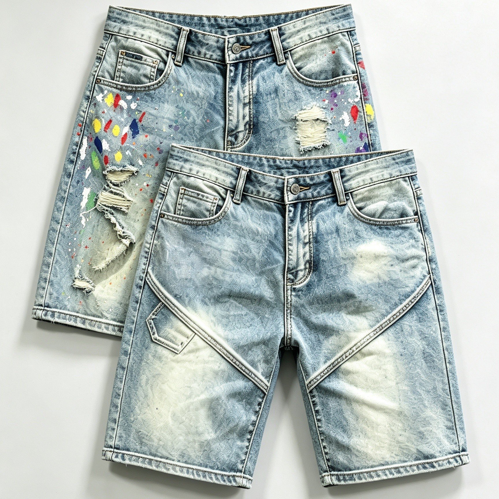 Image of [allsro] New Summer 2-pc Men's Casual Denim Shorts, Light Wash Style, Heavy Washed Craft, 5-inch Straight Leg Cut, Men's Denim Shorts Suitable For Outdoor Camping And Dating Outfits