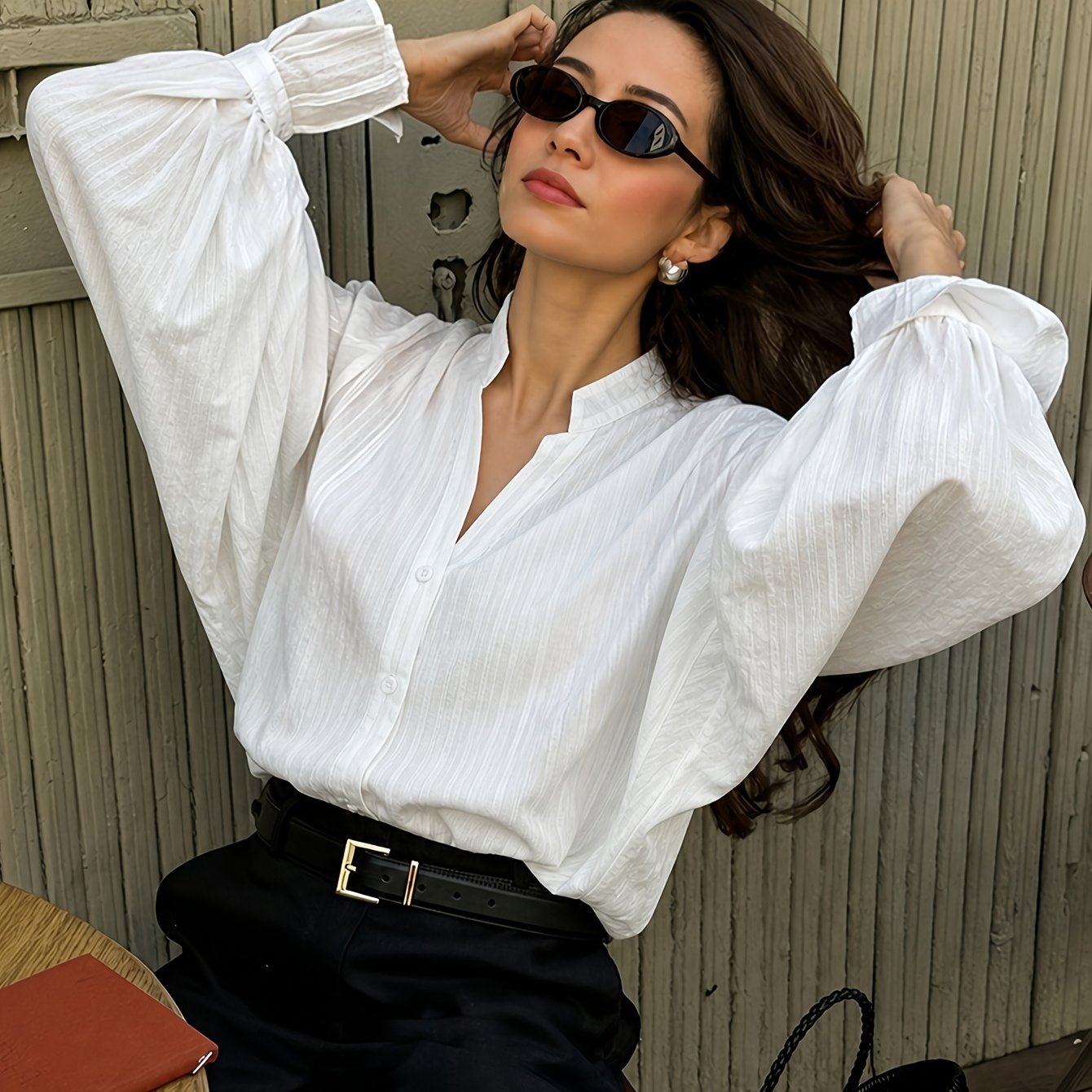 New Women' Color Loose Top, Elegant Collared Shirt For Ladies