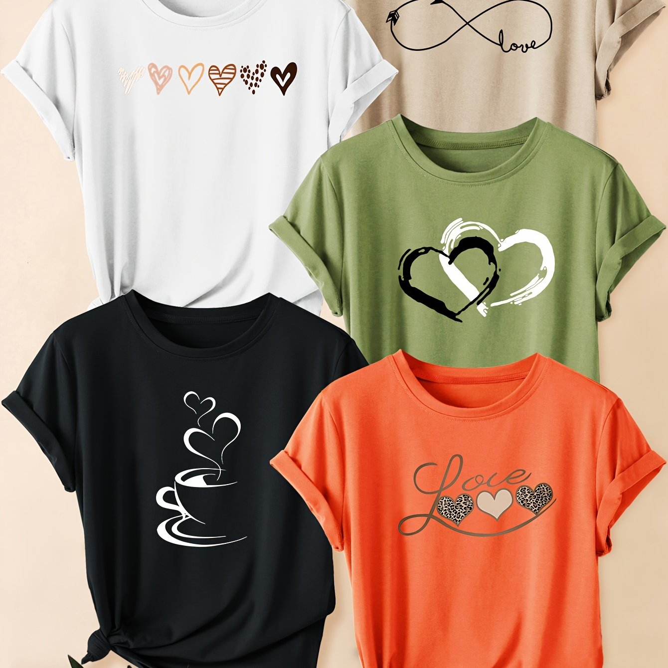 TEMU Set Of 5 Matching Outfits For Sisters Featuring Hollow Designs And Prints, Stylish And Elegant Vintage Style Women's Casual Sports Tops For
