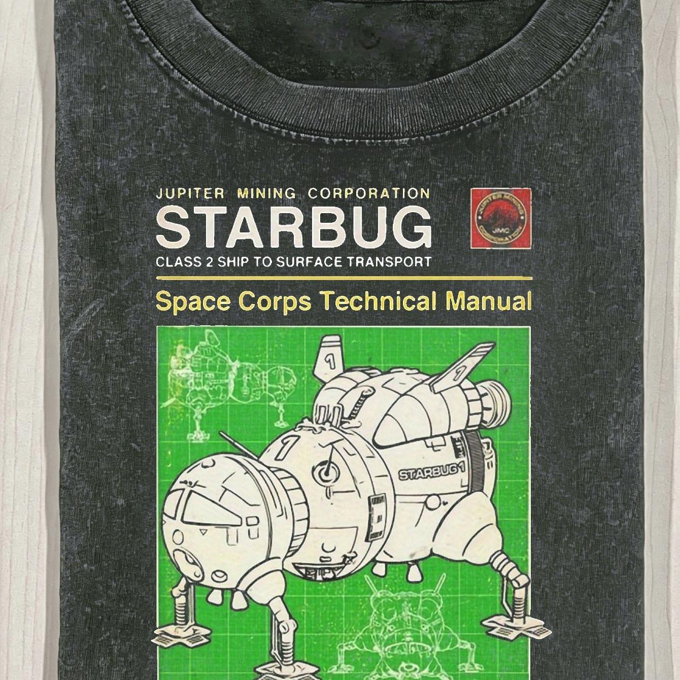 TEMU Men's For Red Dwarf Starbug Tv Show 230g Washed T-shirt - Inspired Iconic Malebolgia Design & Starbug Logo, With , Fit Casual Round Neck Tee For