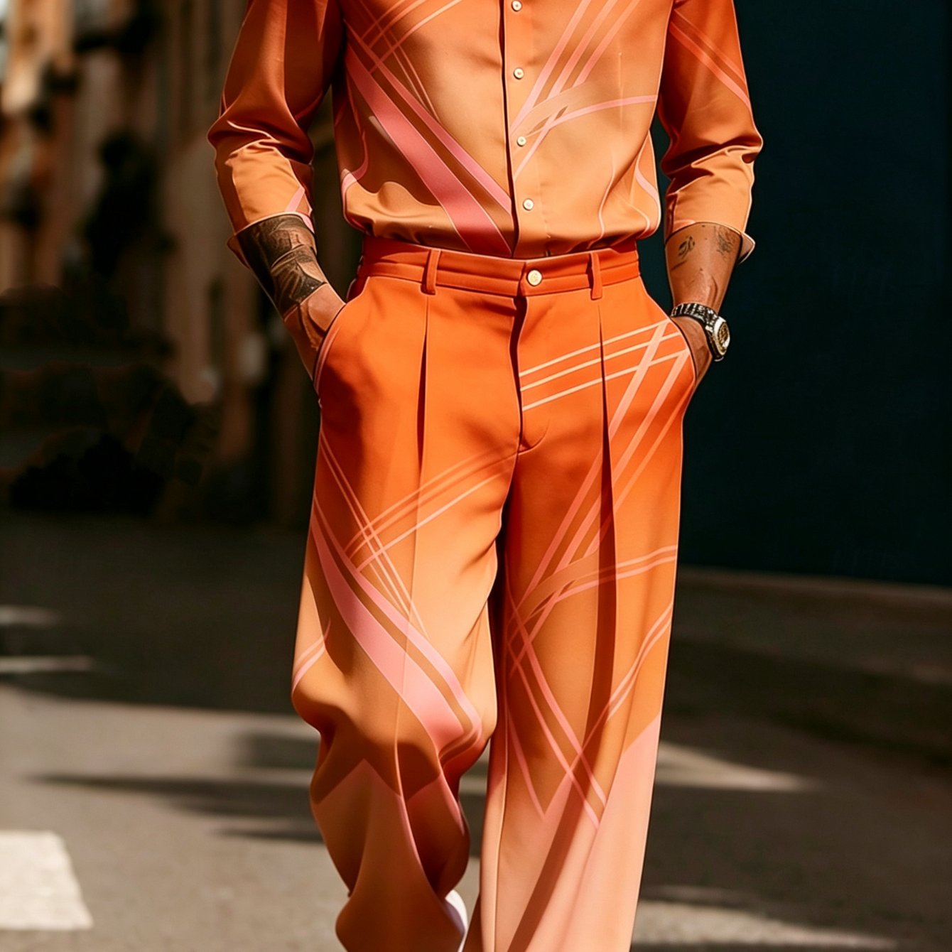 2pcs Set [new Summer ] Men's Casual Long-sleeve Shirt & Dress Pants Suit - 3d Textured Design