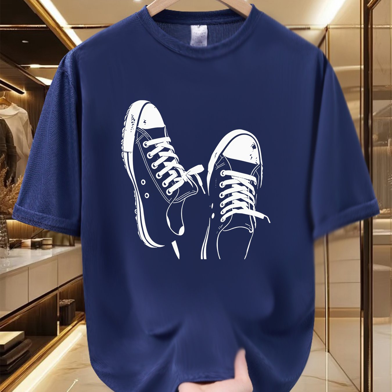 TEMU Camiseta Gráfica para Hombre - Diseño de Zapatillas, y Transpirable, 100% Fibra de Poliéster, Estampado de Moda, Cuello , Camiseta de Manga