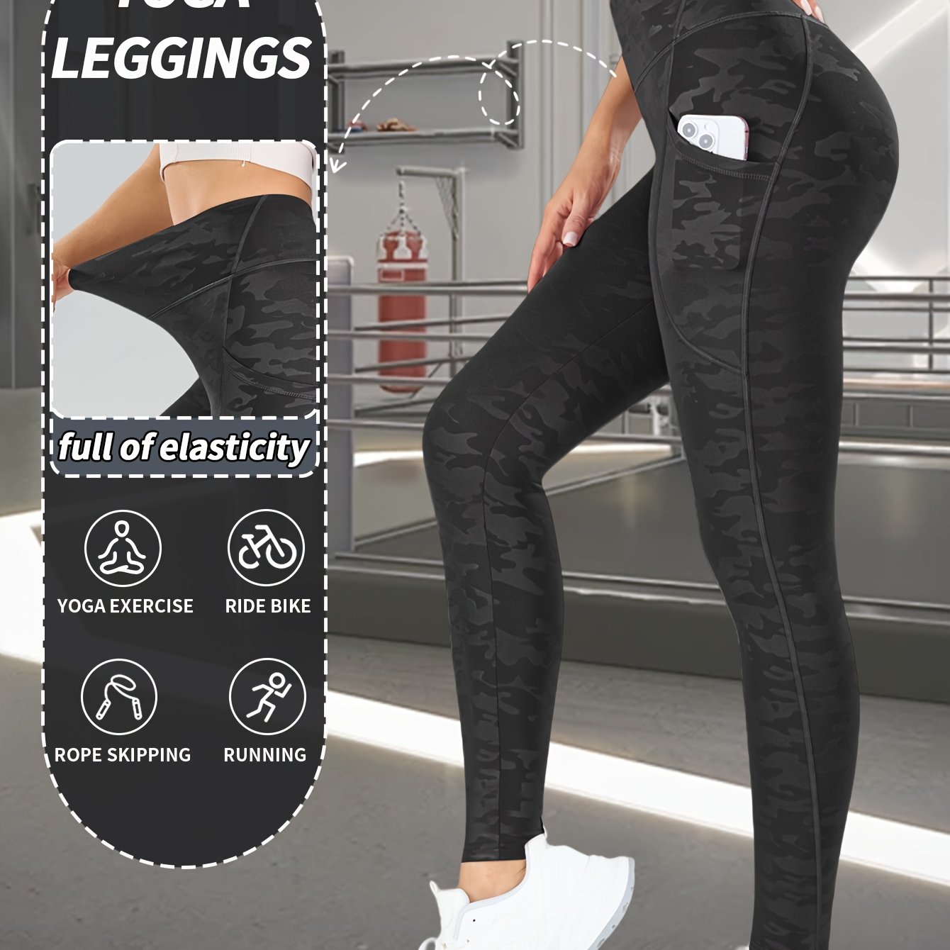 Image of Women's Camouflage Print High-waist Athletic Yoga Pants, Fitness Running Yoga Trousers, Fashion Slim Women's Leggings, Double-sided Roman Cloth