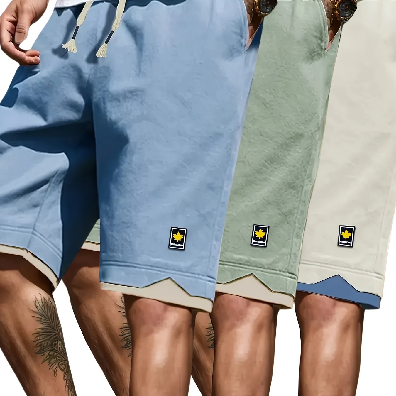 Image of 3pcs Men's Plus Size Casual Athletic Shorts With 2-in-1 Bottom Design, Fashionable And Versatile For Outdoor Sports And Party Wear, Plus Size