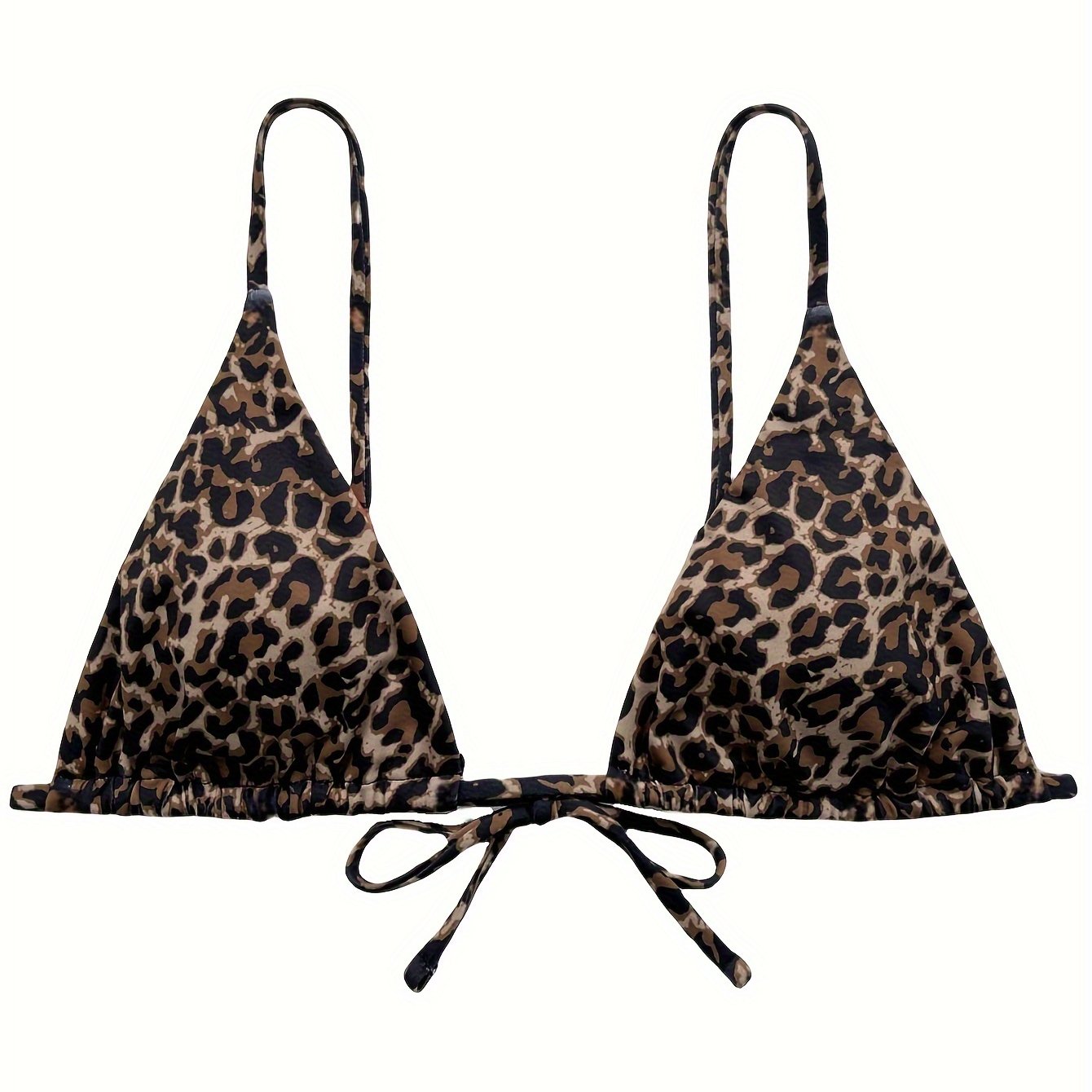 European And American New Leopard Print Triangle Cup Bikini Women's Swimsuit Top Adjustable Drawstring Swimsuit