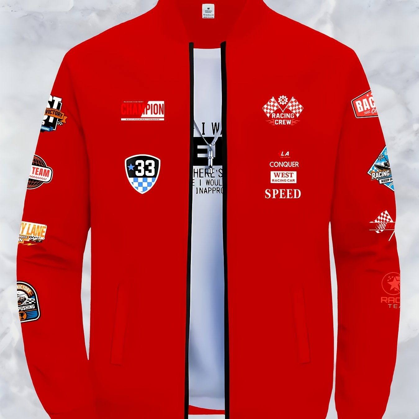 TEMU Veste de course pour homme à imprimé multi- avec col et fermeture éclair, une veste tendance de style baseball pour un polyvalent et en automne