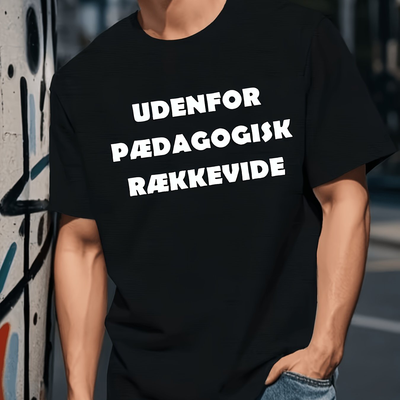TEMU Men's Danish Humor T-shirt - Funny Danish Lettering Print Crew Neck Short Sleeve Tee, Casual Summer Top With Ribbed Collar & Machine Washable