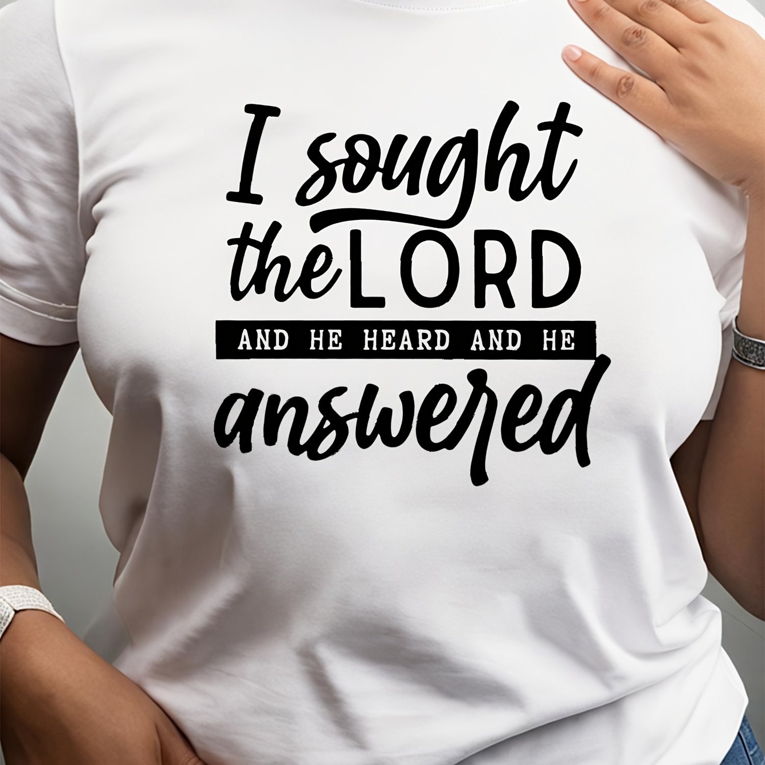 TEMU 1pc Women's Christian I Sought The And He And He Print - 100% Short Sleeve Crew Neck Casual Oversize Tee, Gift For Church, Christmas, Apparel