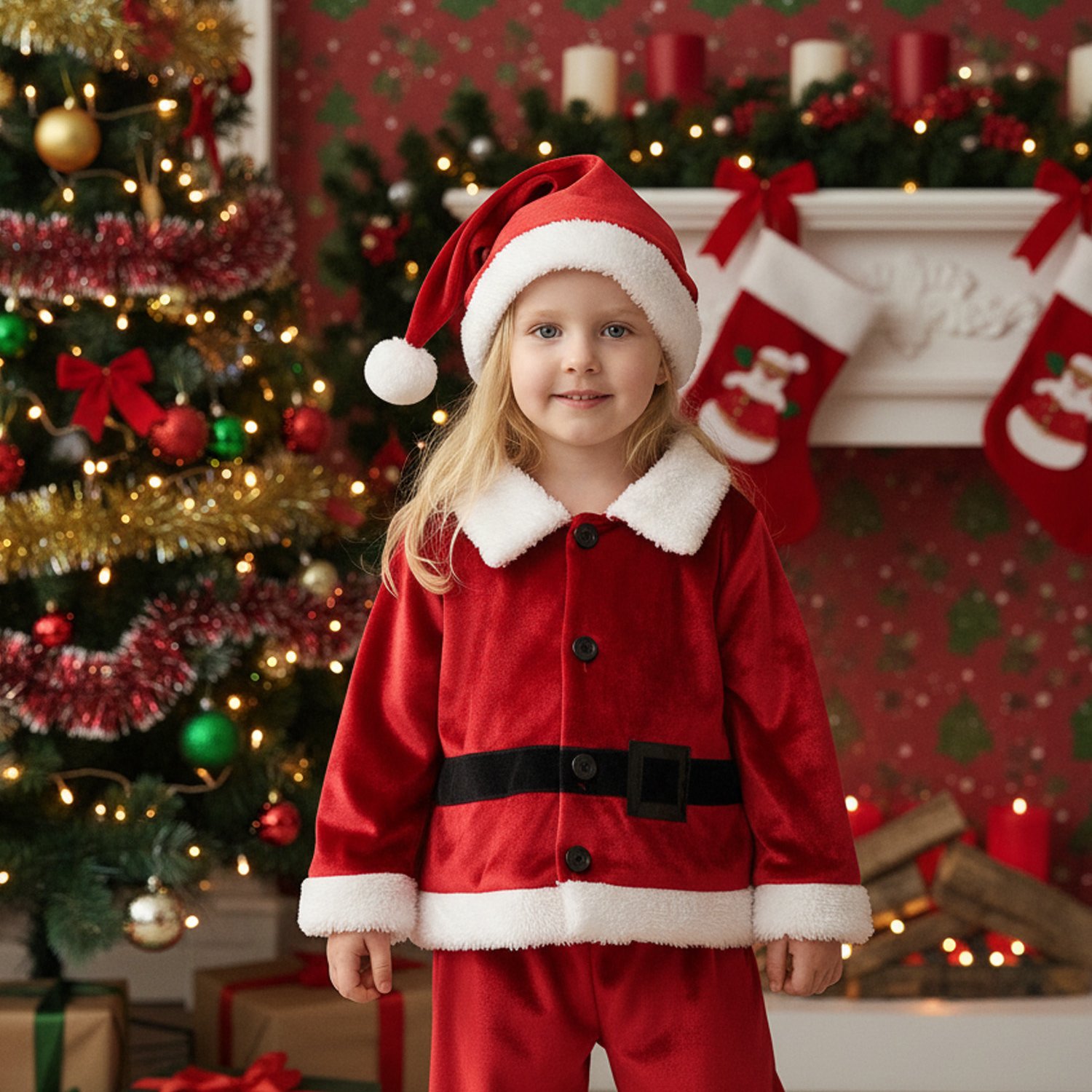 TEMU 3 Piece Childrens Clothes Claus Long Sleeve Cardigan And Trousers Hat, , Seasonal Clothing, Classic Holiday Look, Cozy Winter Wear, Soft Fabric,